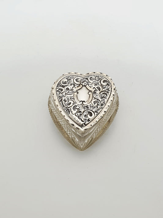 Gorgeous Edwardian Heart-Shaped Cut Glass & Sterling Silver Box - 1905