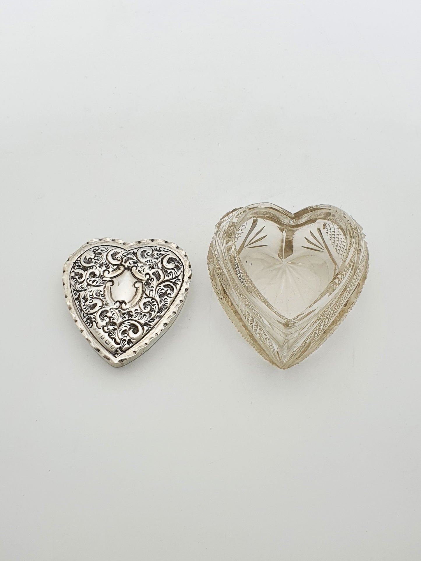 Gorgeous Edwardian Heart-Shaped Cut Glass & Sterling Silver Box - 1905