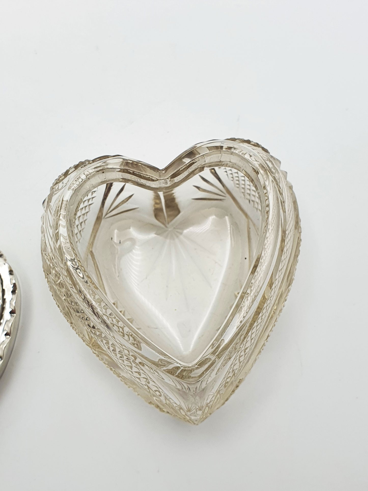 Gorgeous Edwardian Heart-Shaped Cut Glass & Sterling Silver Box - 1905