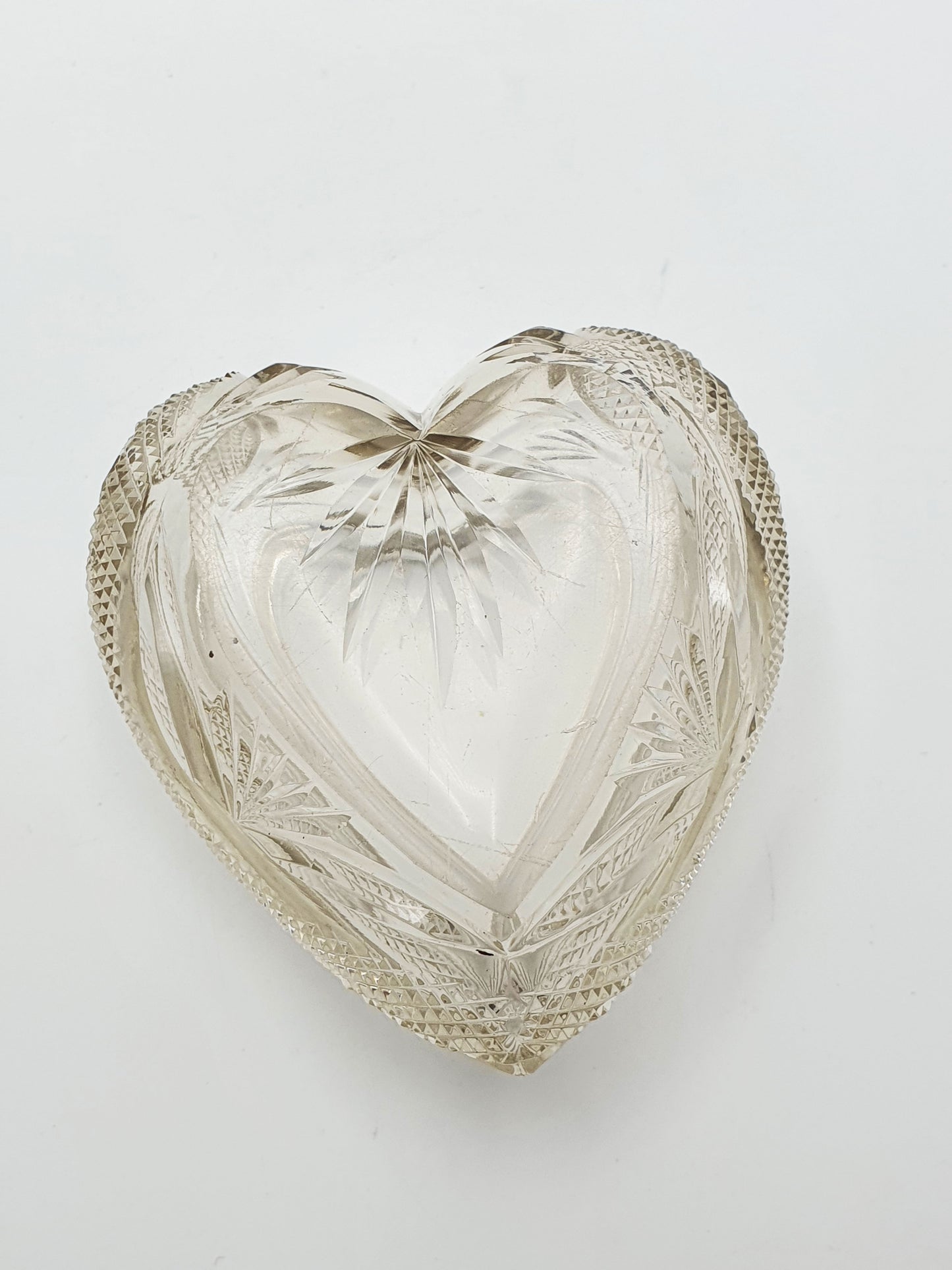 Gorgeous Edwardian Heart-Shaped Cut Glass & Sterling Silver Box - 1905