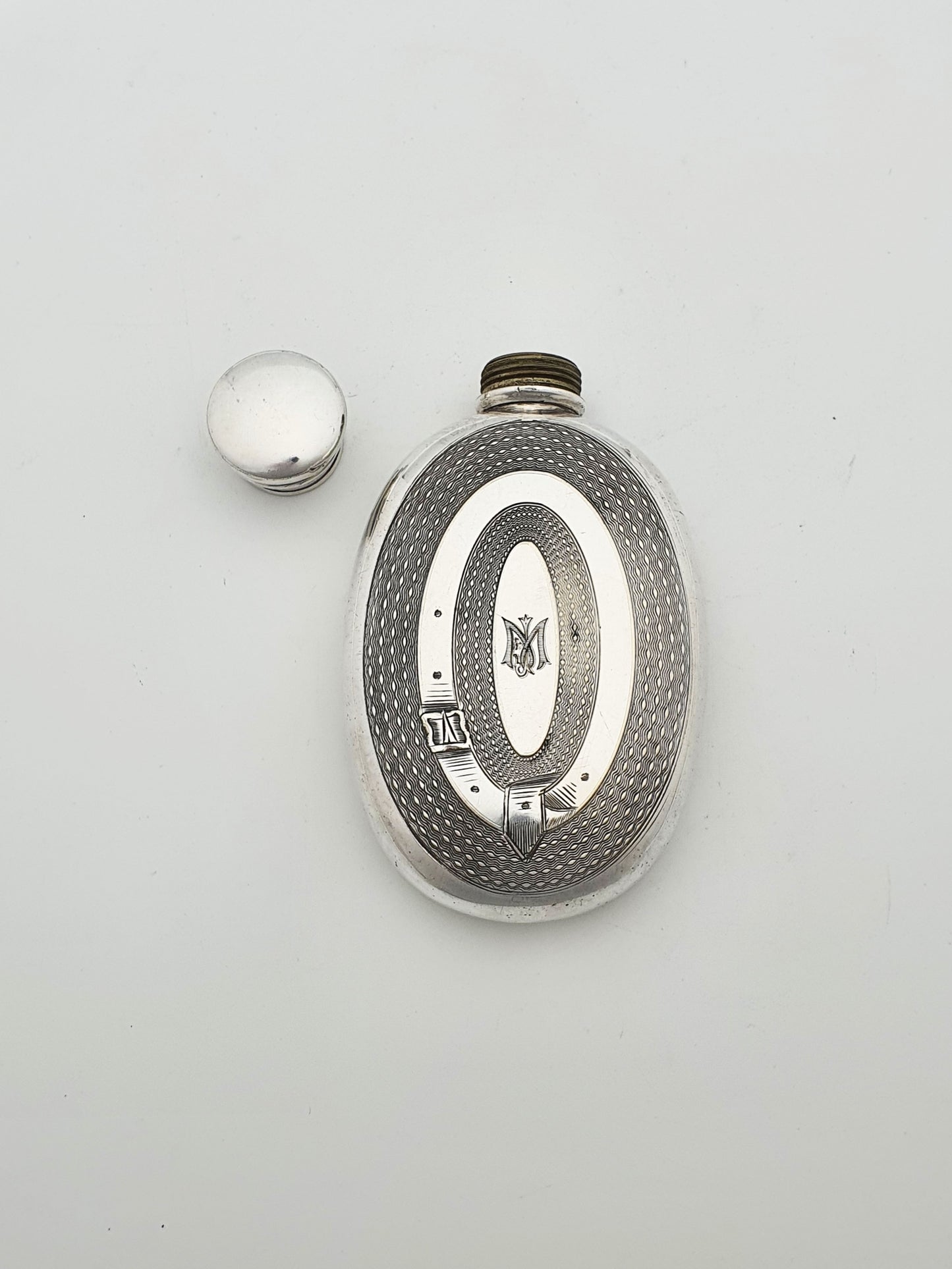 Handsome Victorian Silver-Plated Drinks Flask with Engine-Turned Design – circa 1890