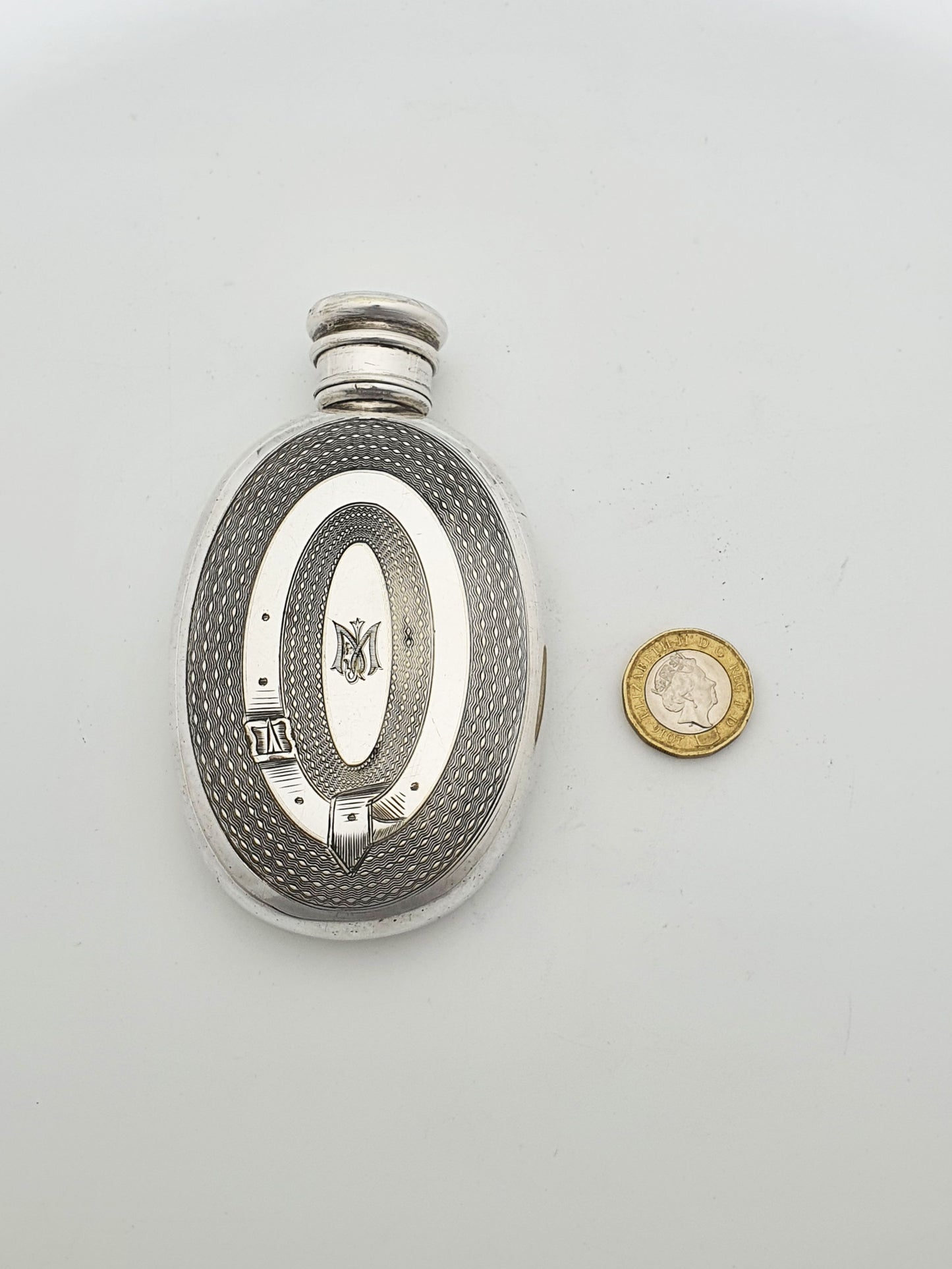 Handsome Victorian Silver-Plated Drinks Flask with Engine-Turned Design – circa 1890