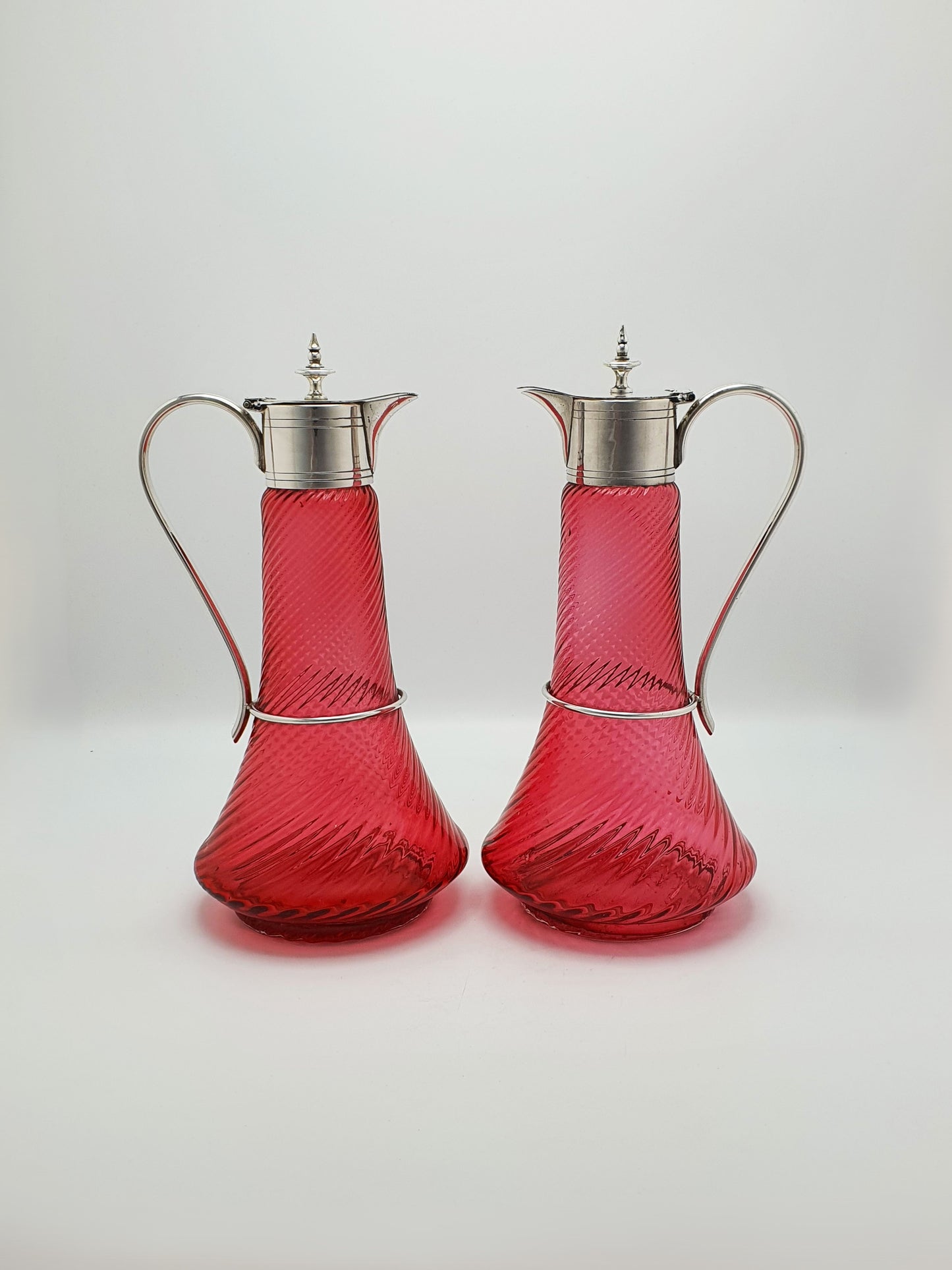 Striking Pair of Victorian Cranberry Glass Claret Jugs – circa 1890