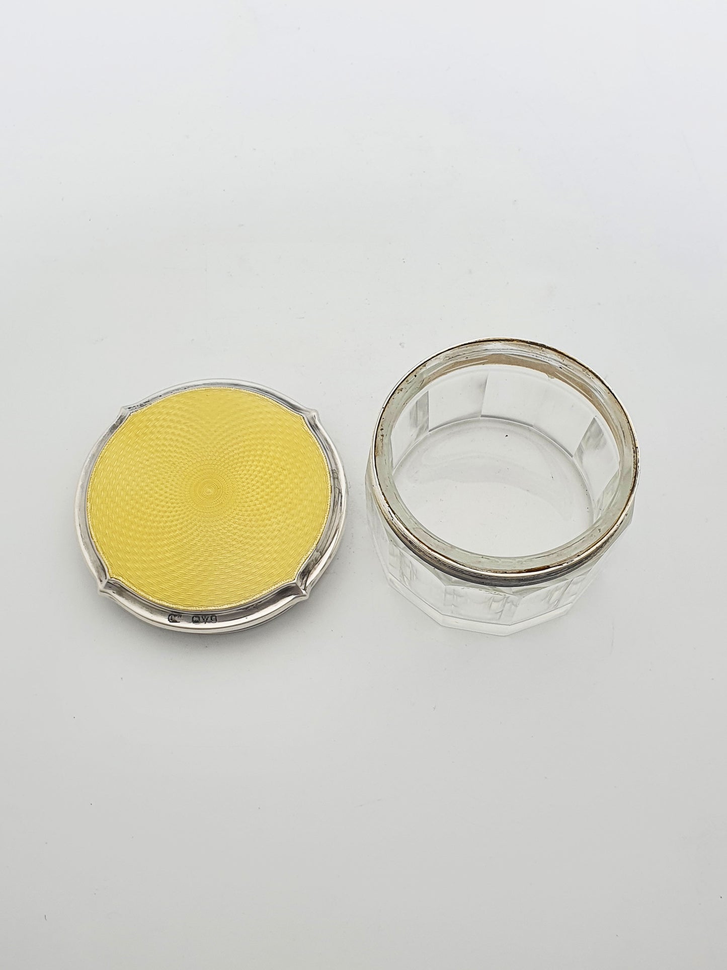 Gorgeous Art Deco Silver & Guilloche Enamel Lidded Glass Jar - 1926