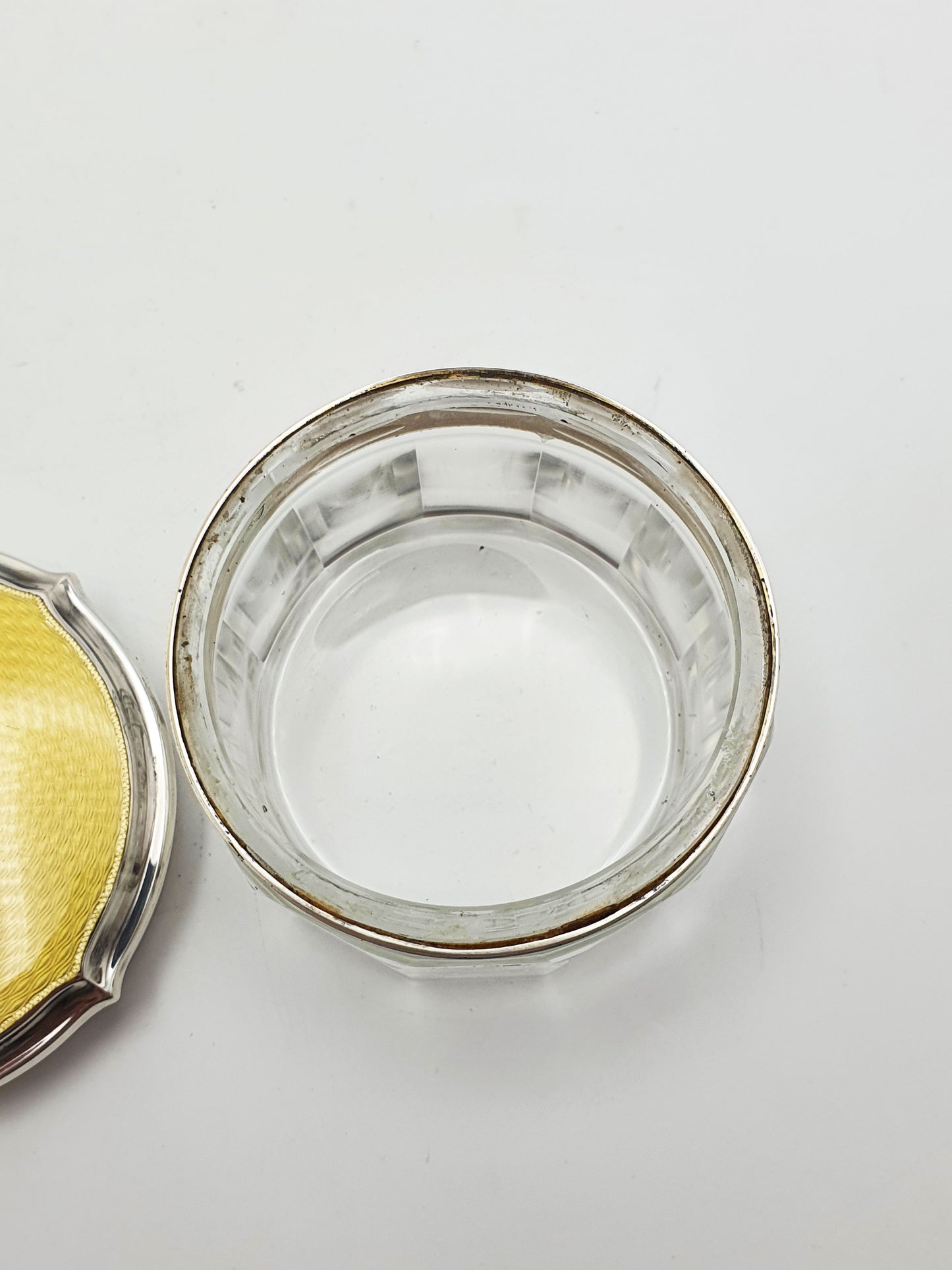 Gorgeous Art Deco Silver & Guilloche Enamel Lidded Glass Jar - 1926