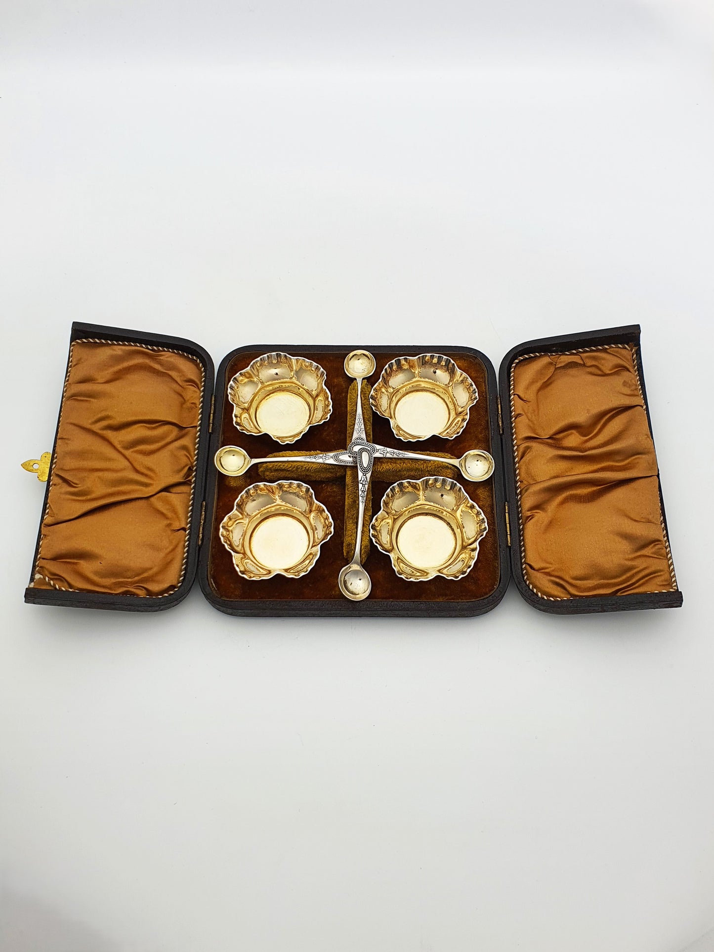 Antique Edwardian Cased Set of Four Silver-Plated Salt Cellars with Spoons – circa 1905