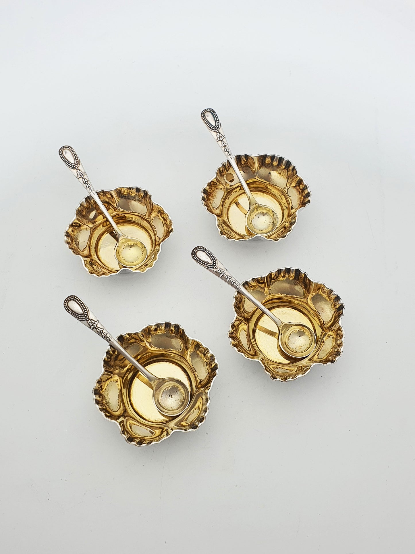 Antique Edwardian Cased Set of Four Silver-Plated Salt Cellars with Spoons – circa 1905