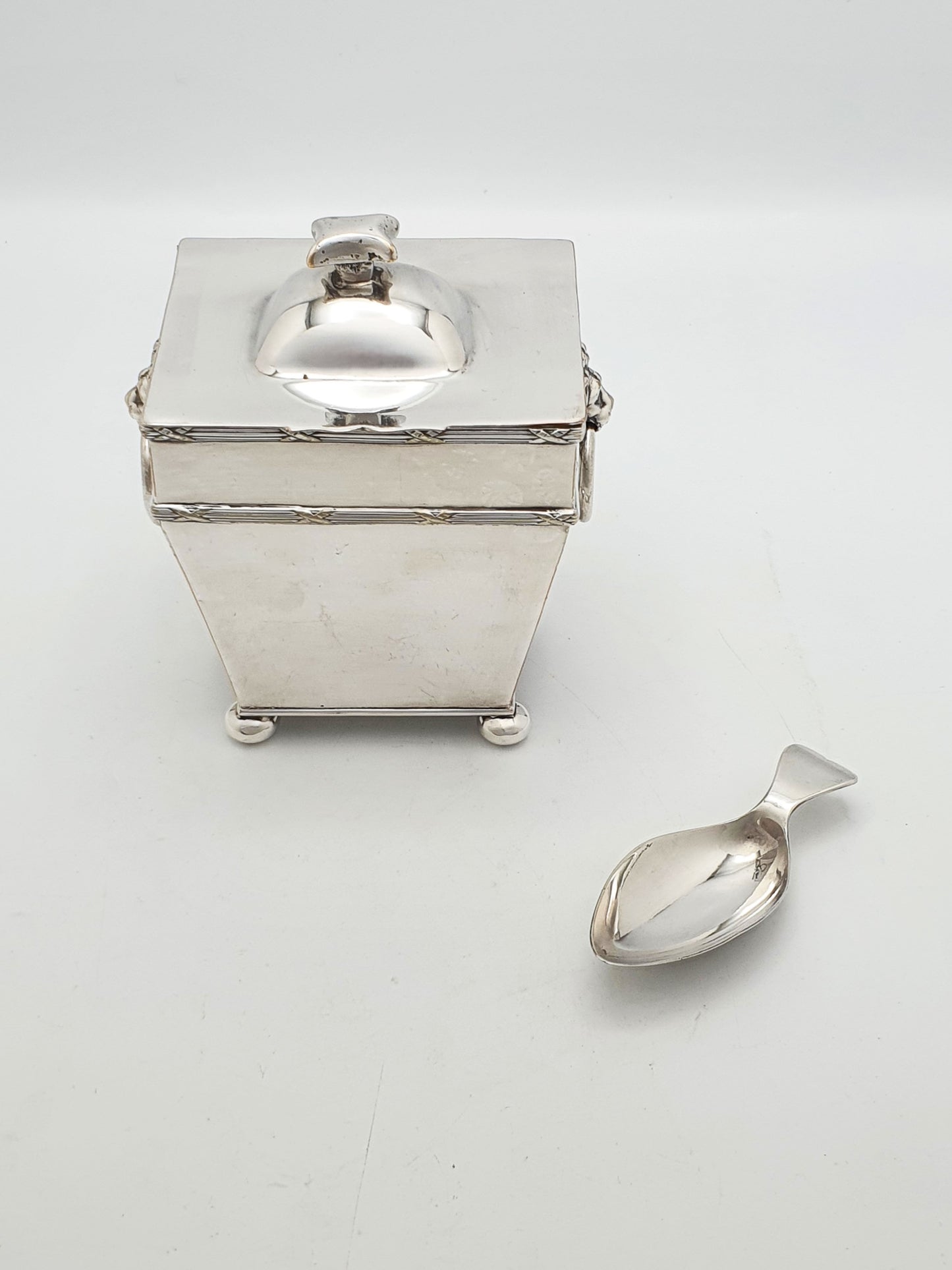 Distinctive Antique Edwardian Silver-Plated Tea Caddy with Spoon – circa 1905