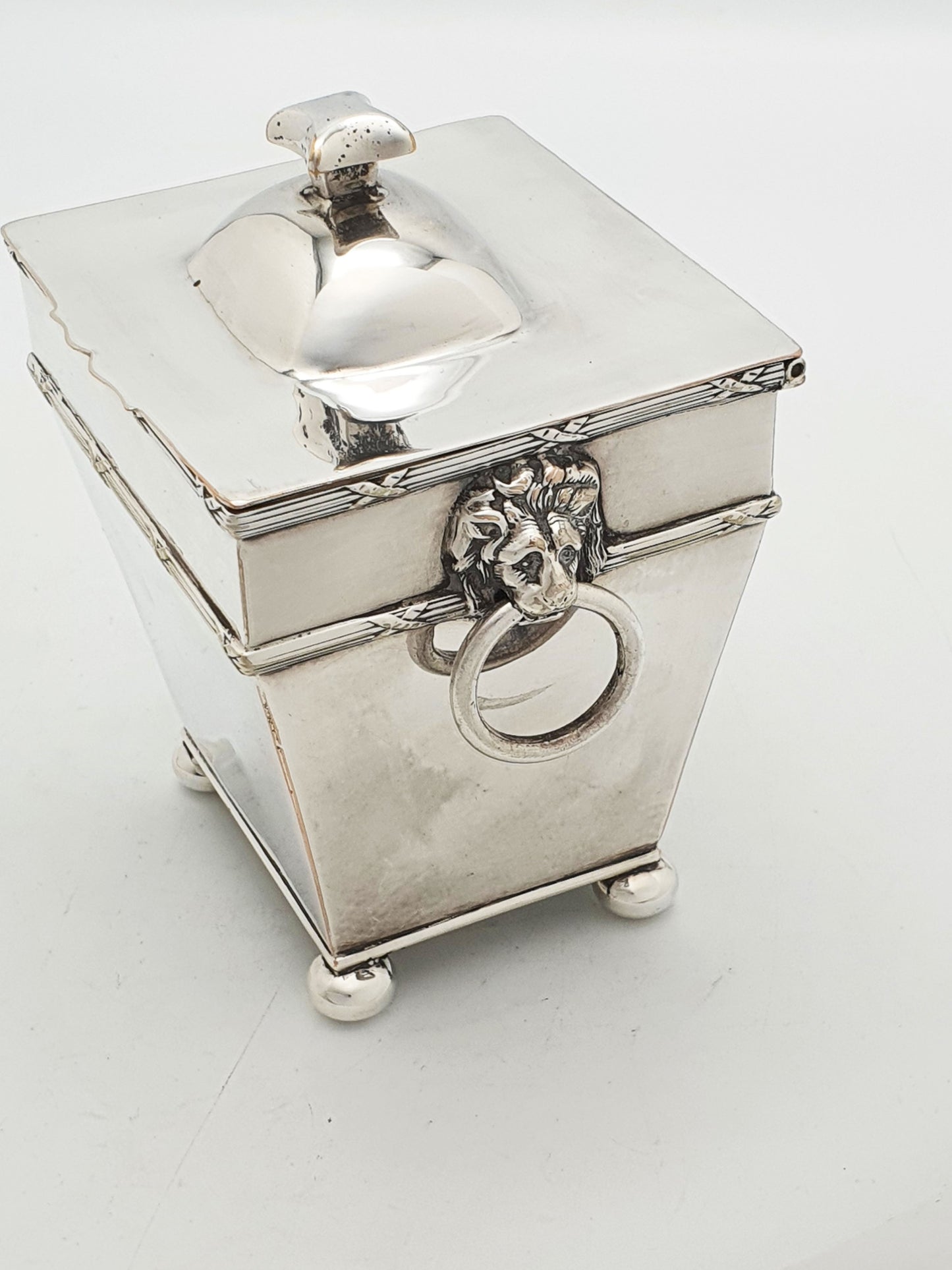 Distinctive Antique Edwardian Silver-Plated Tea Caddy with Spoon – circa 1905