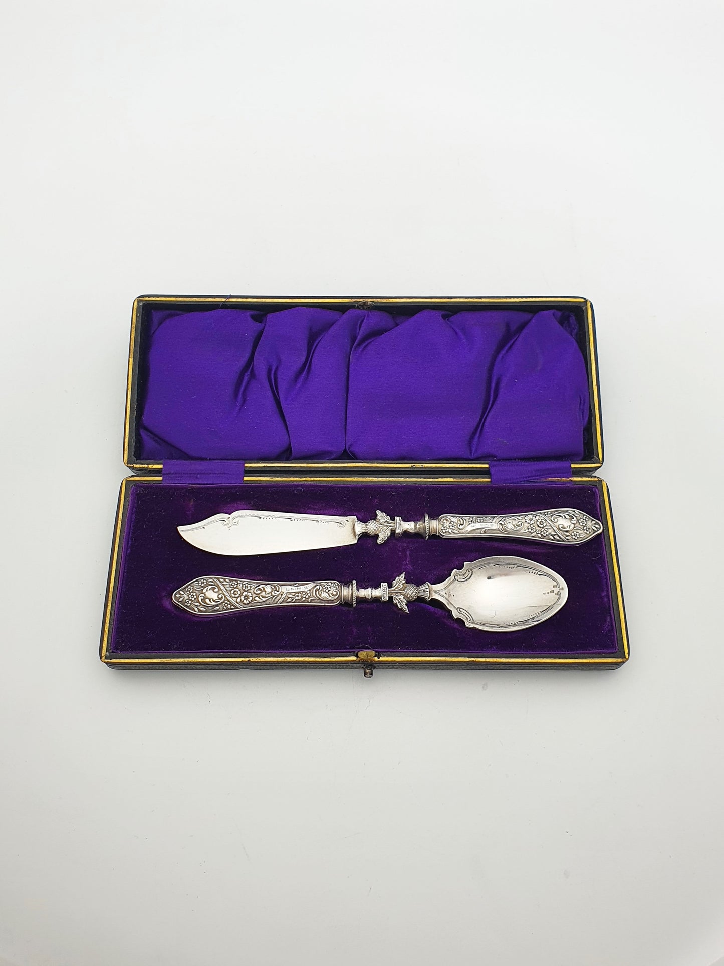 Antique Silver Handled Jam and Butter Serving Set with Scottish Thistle Motifs - 1909