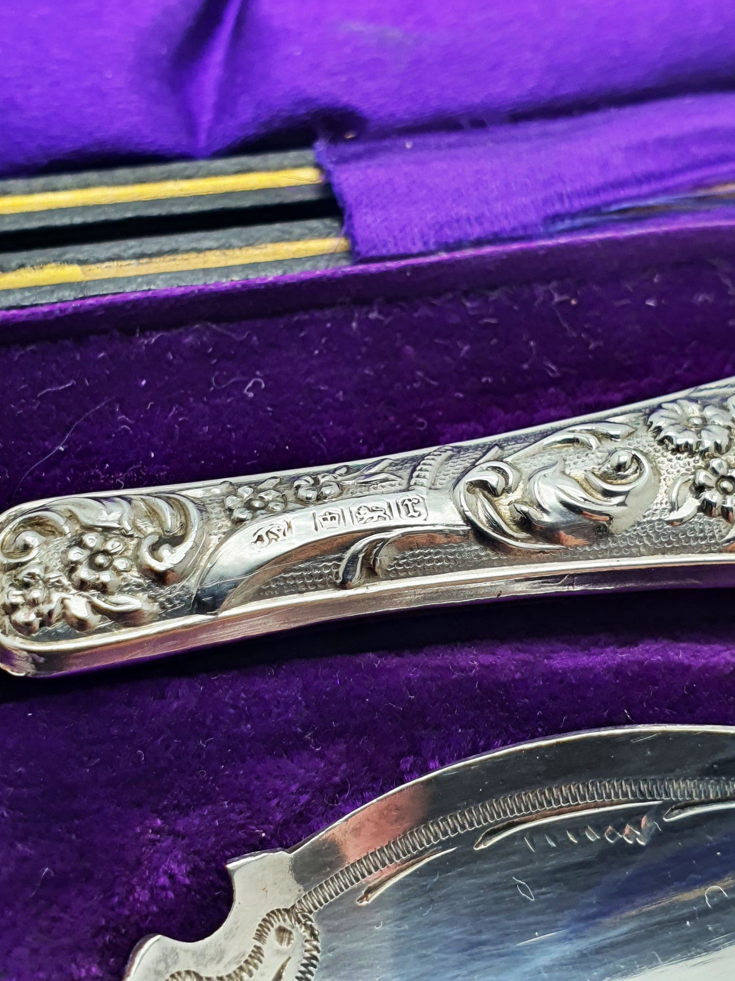 Antique Silver Handled Jam and Butter Serving Set with Scottish Thistle Motifs - 1909