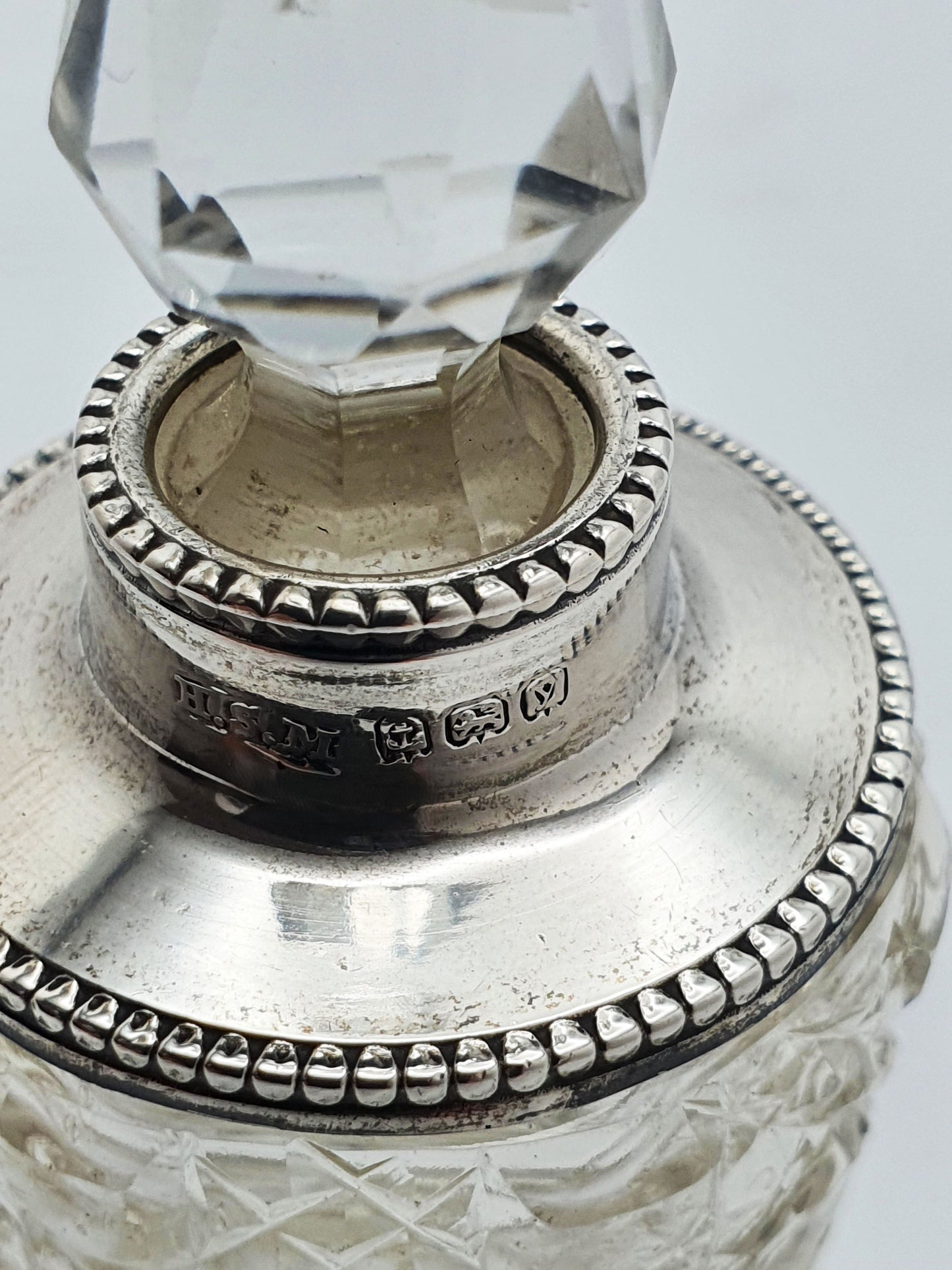 Charming Petite George V Silver-Mounted Cut Glass Scent Bottle - 1923