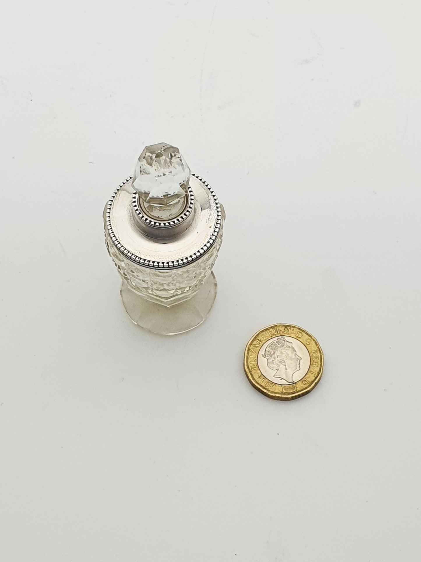 Charming Petite George V Silver-Mounted Cut Glass Scent Bottle - 1923