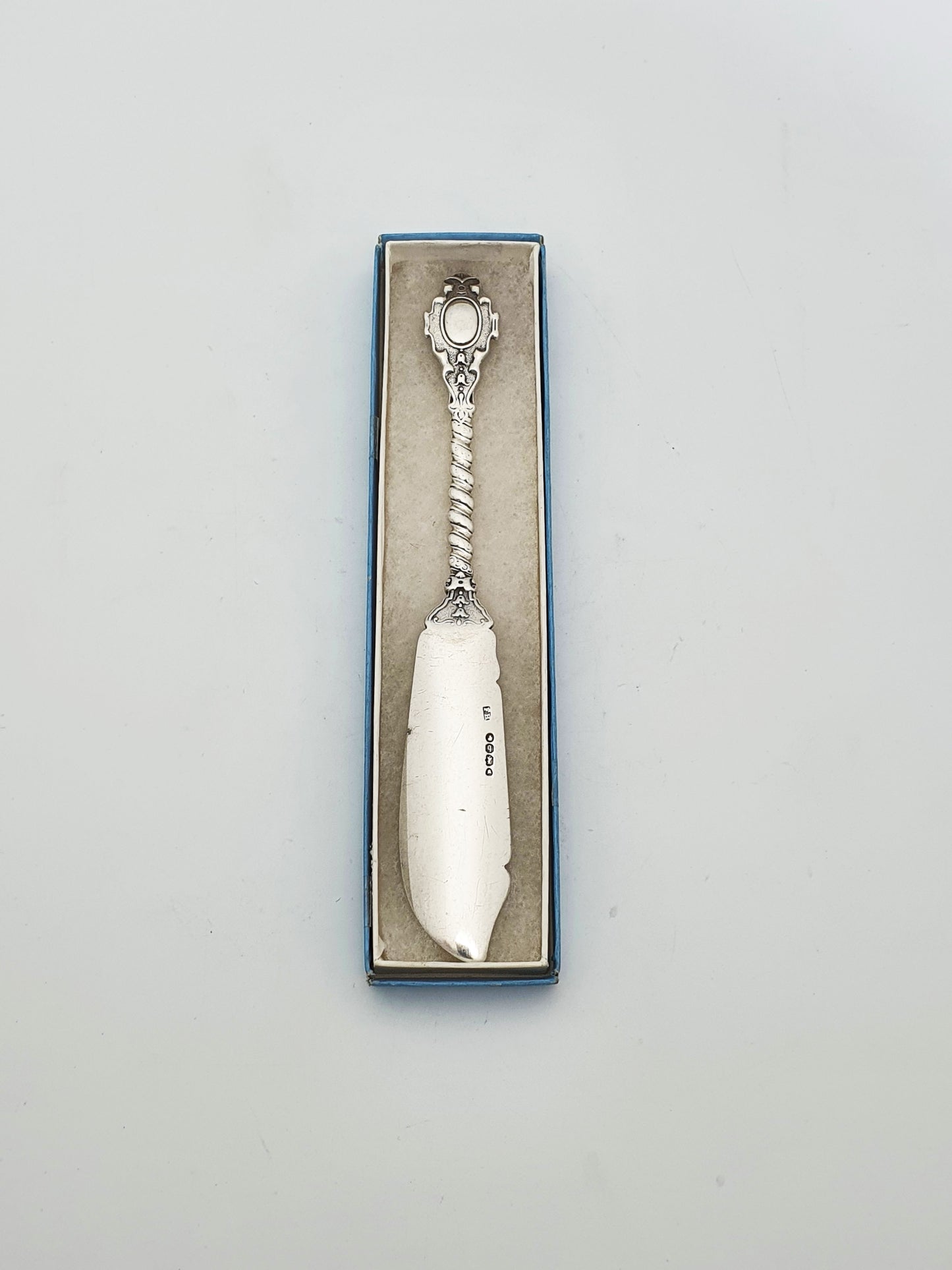 Large Ornate Antique Victorian Sterling Silver Butter Spreader - 1857