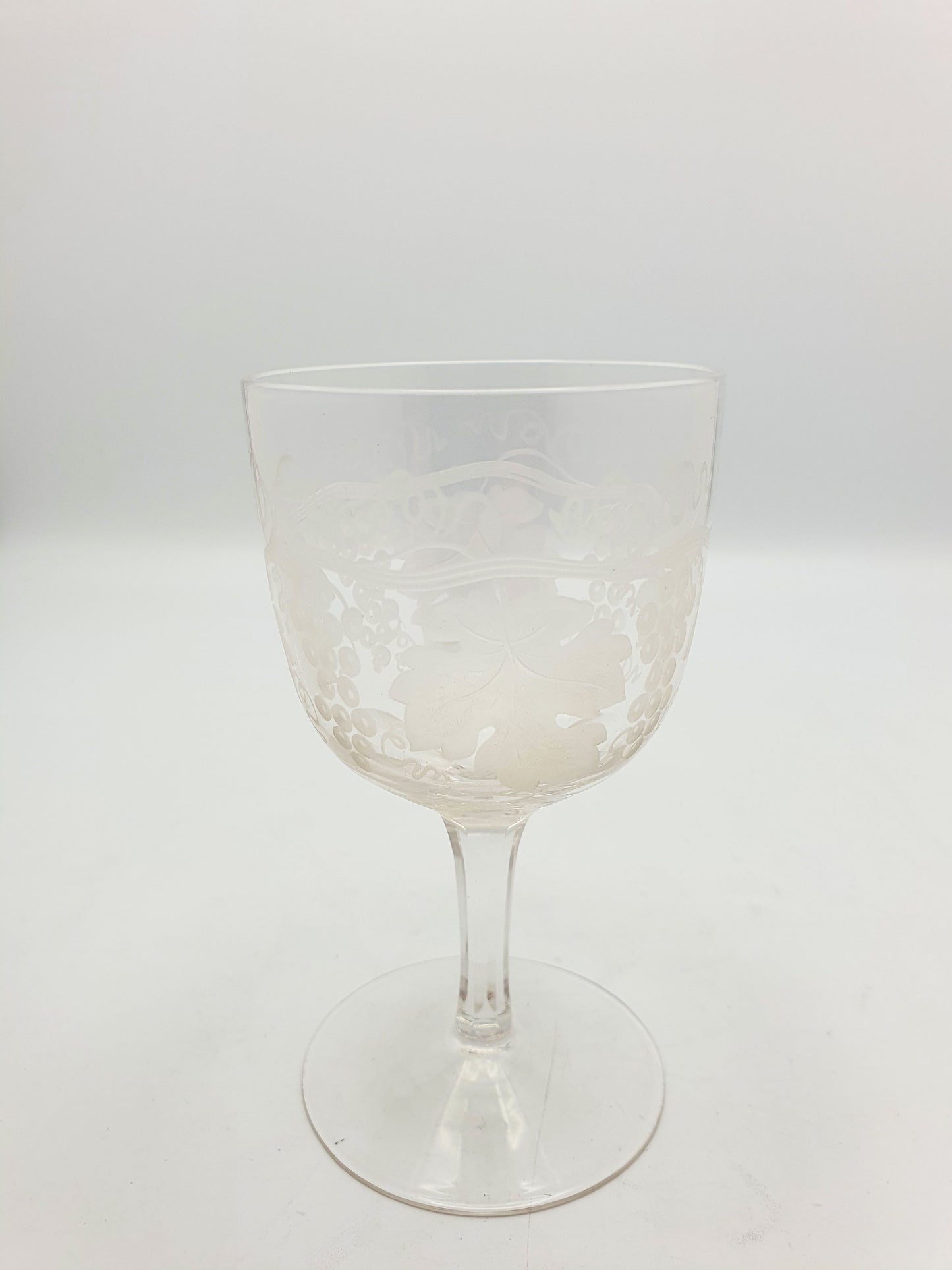Set of Eight Antique Glass Wine Goblets with Vine and Grape Decoration – circa 1905