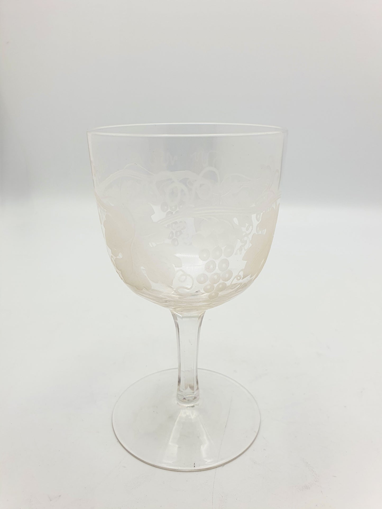Set of Eight Antique Glass Wine Goblets with Vine and Grape Decoration – circa 1905