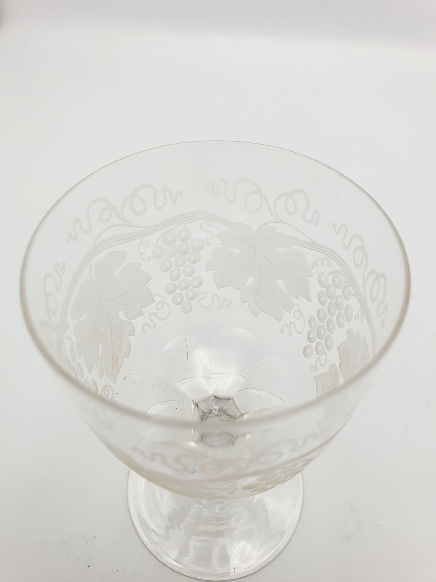 Set of Eight Antique Glass Wine Goblets with Vine and Grape Decoration – circa 1905