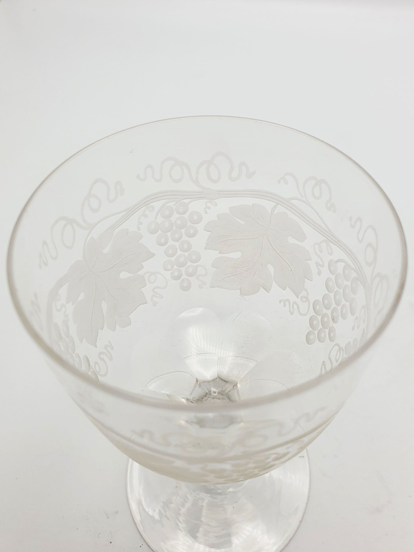 Set of Eight Antique Glass Wine Goblets with Vine and Grape Decoration – circa 1905