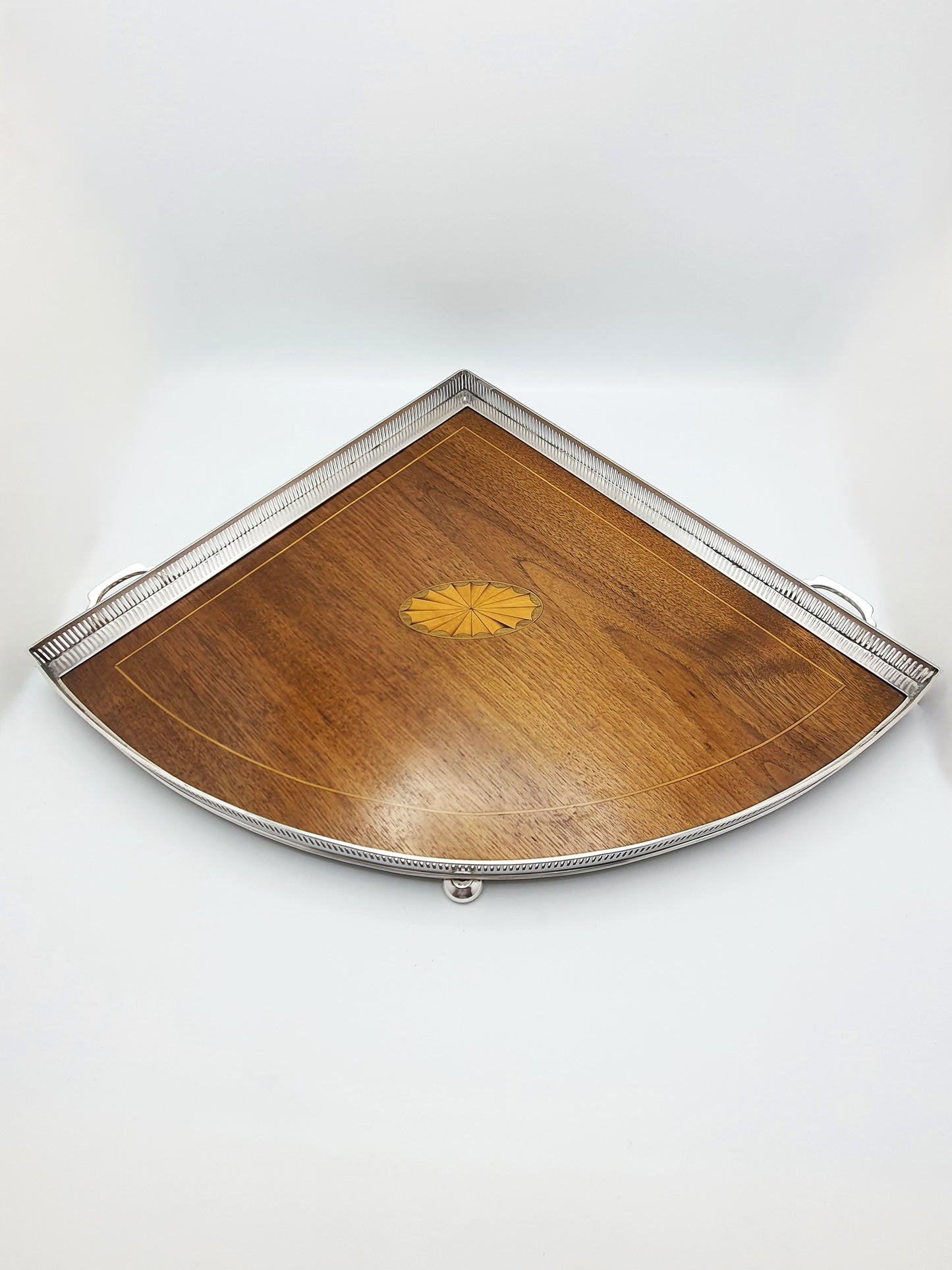 Exceptional Antique Edwardian Silver-Plated & Inlaid Mahogany Drinks Tray – circa 1905