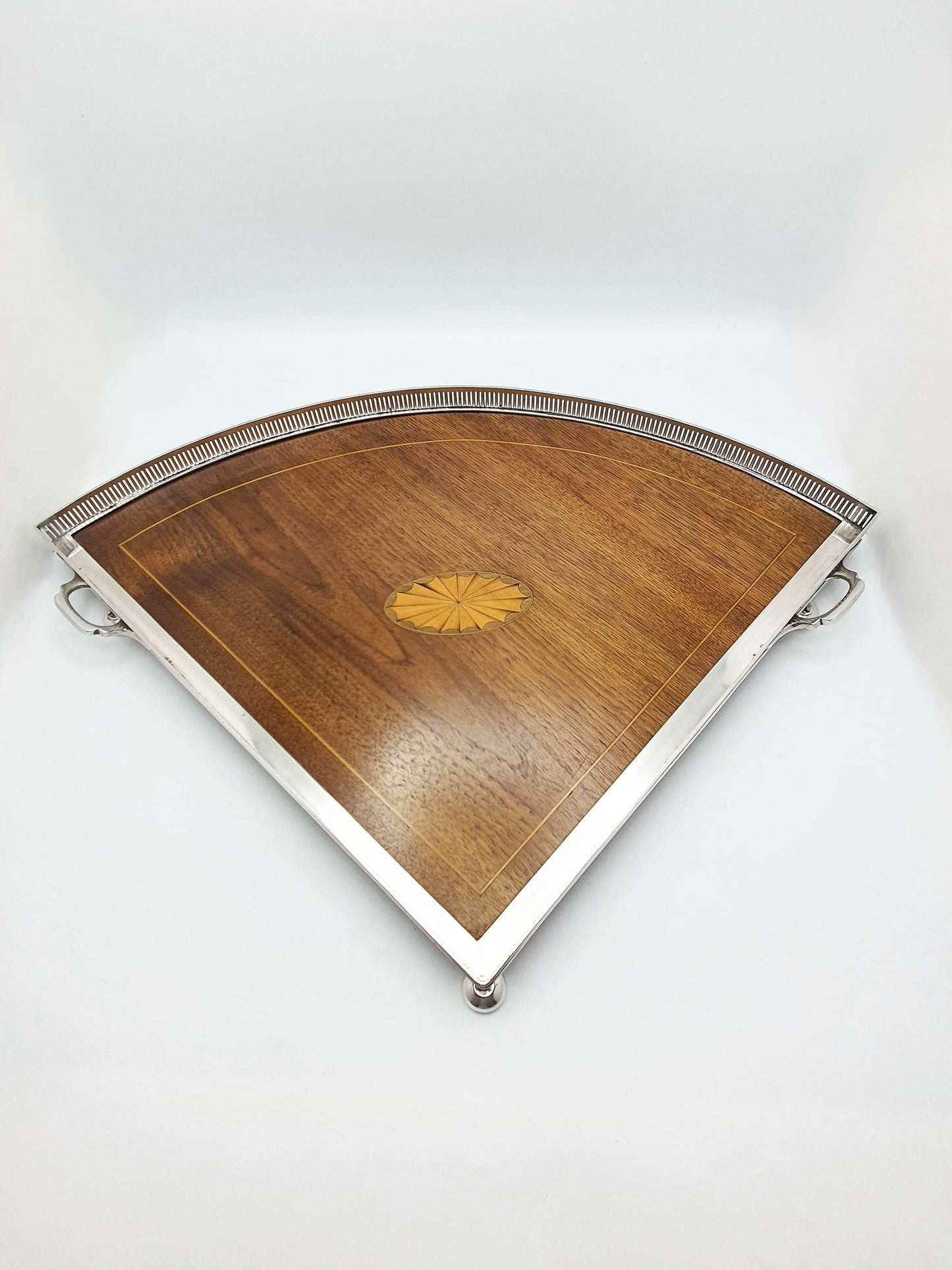 Exceptional Antique Edwardian Silver-Plated & Inlaid Mahogany Drinks Tray – circa 1905