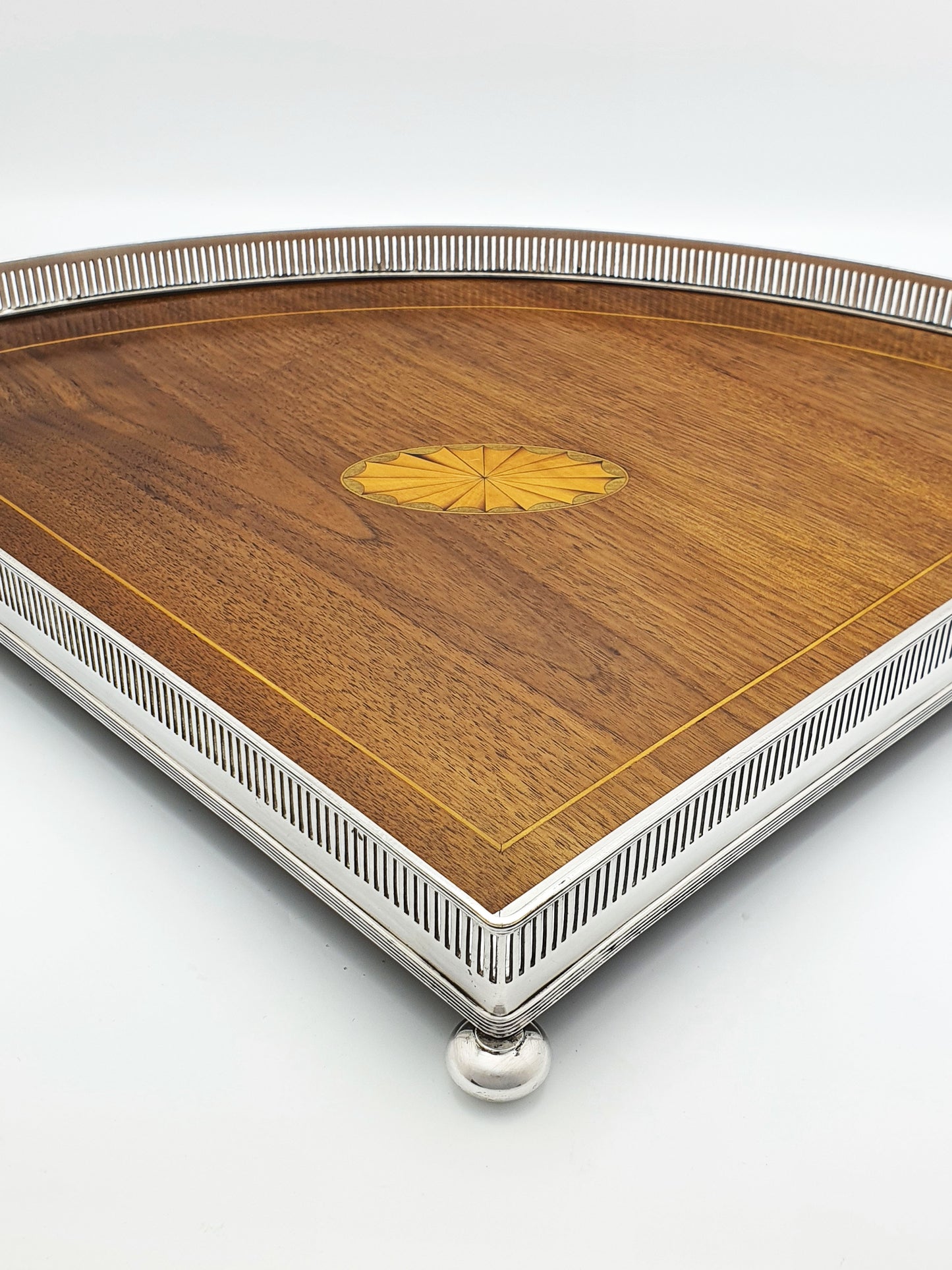 Exceptional Antique Edwardian Silver-Plated & Inlaid Mahogany Drinks Tray – circa 1905