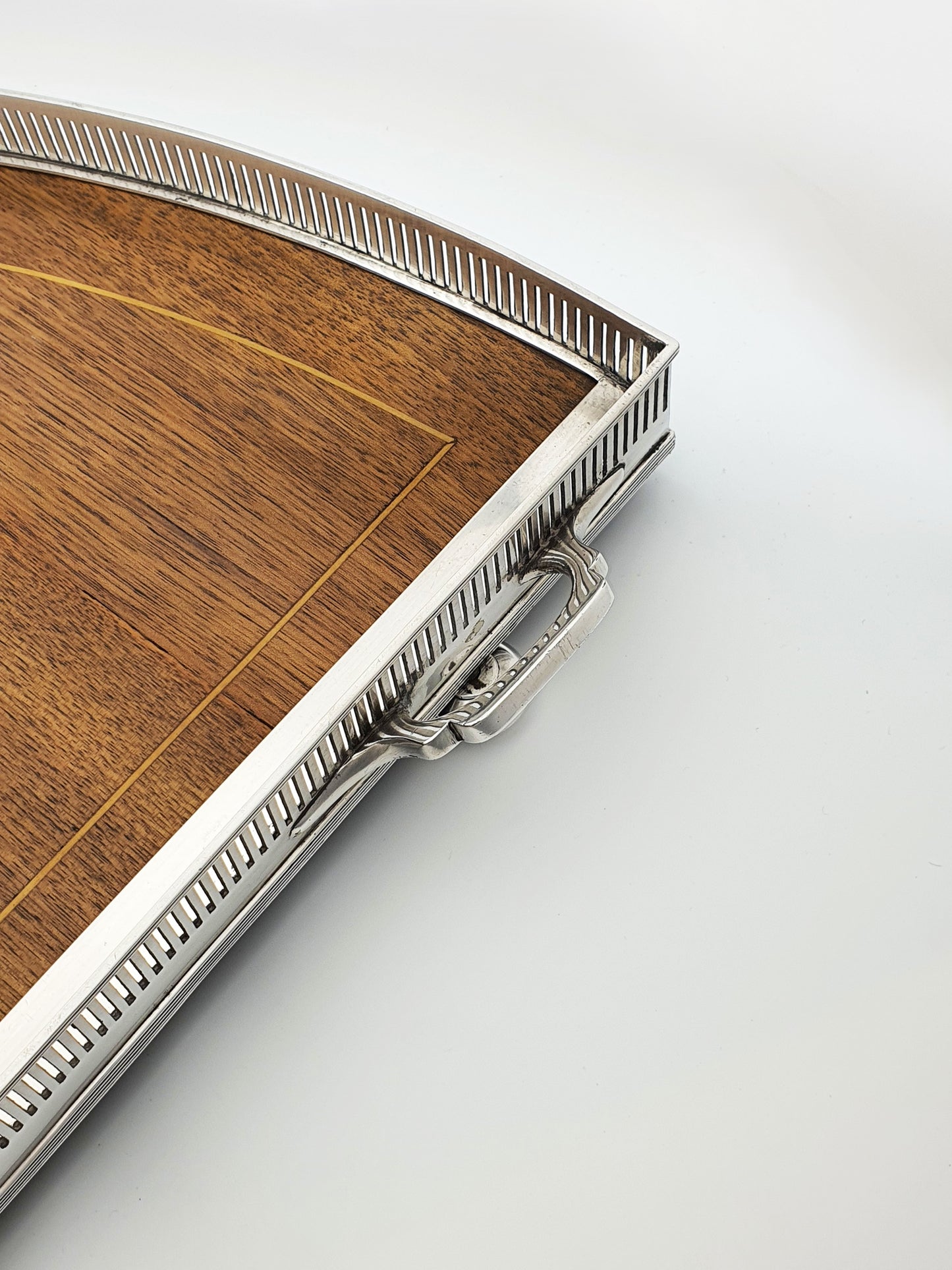 Exceptional Antique Edwardian Silver-Plated & Inlaid Mahogany Drinks Tray – circa 1905