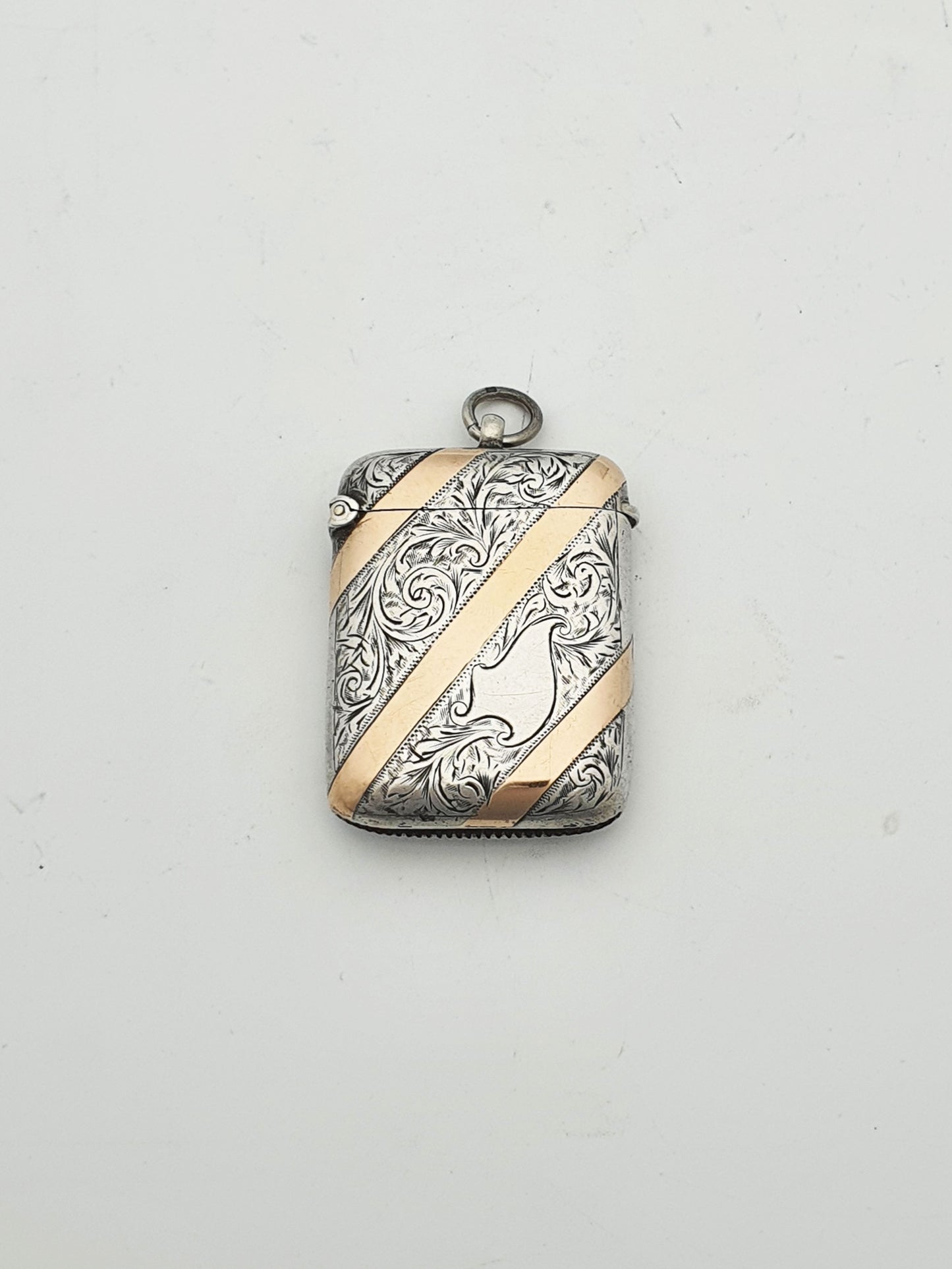 Striking Antique Edwardian Sterling Silver & Rose Gold Vesta Case - 1902