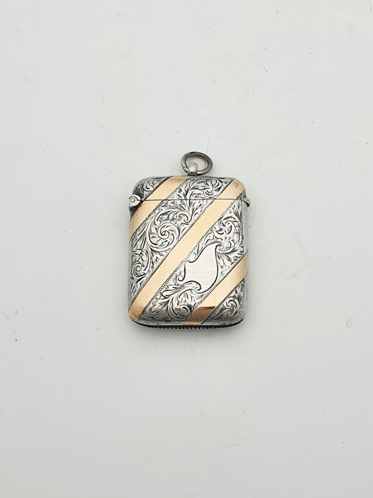 Striking Antique Edwardian Sterling Silver & Rose Gold Vesta Case - 1902