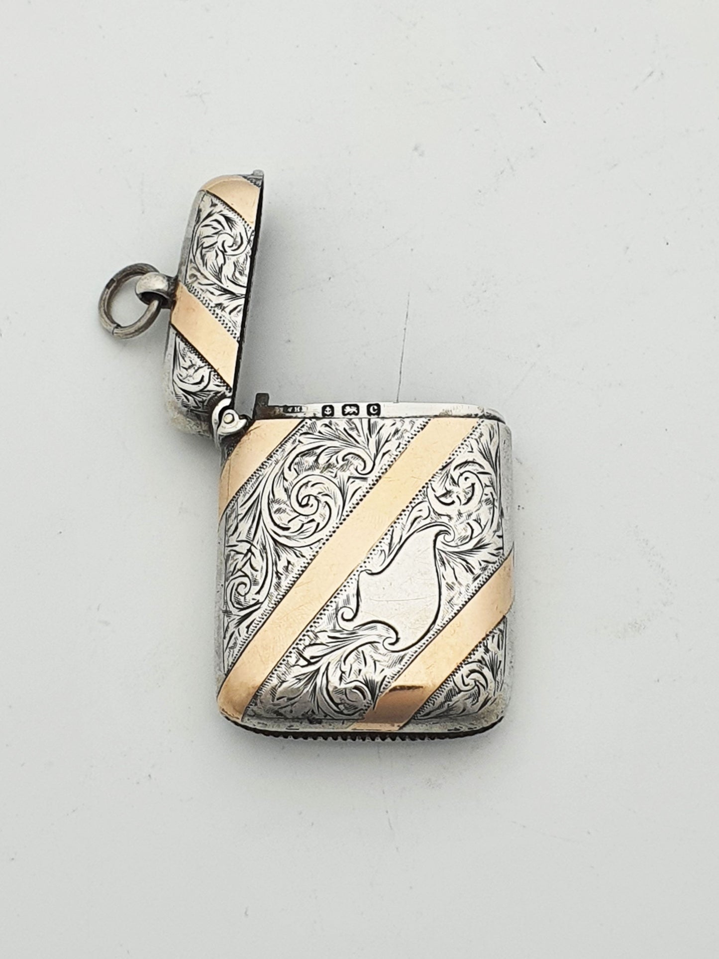 Striking Antique Edwardian Sterling Silver & Rose Gold Vesta Case - 1902