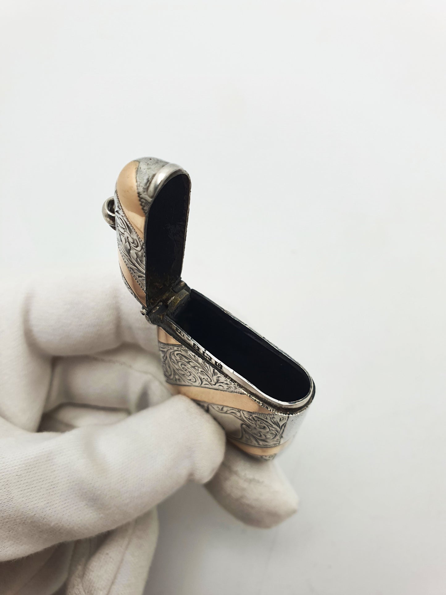 Striking Antique Edwardian Sterling Silver & Rose Gold Vesta Case - 1902