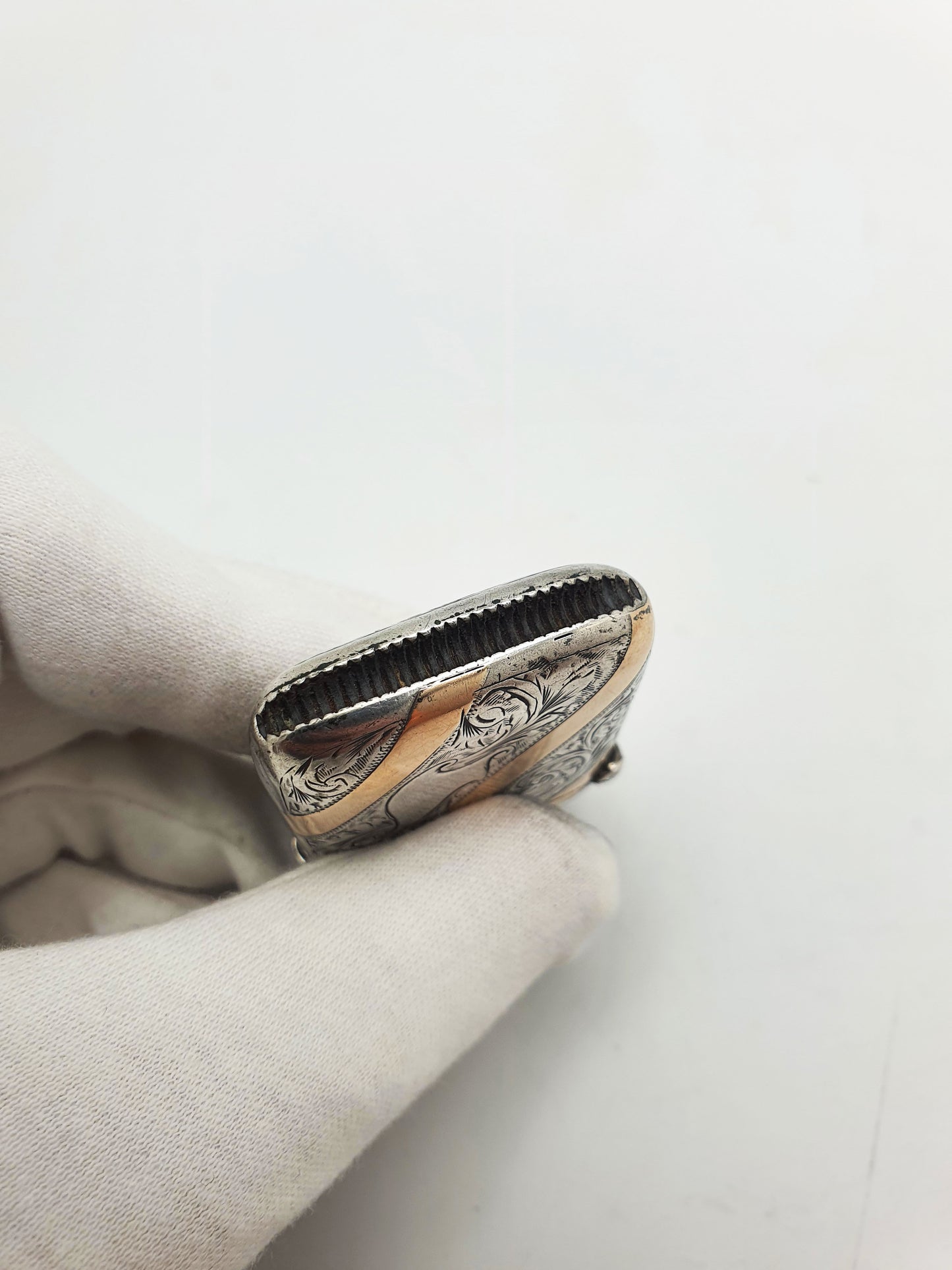 Striking Antique Edwardian Sterling Silver & Rose Gold Vesta Case - 1902