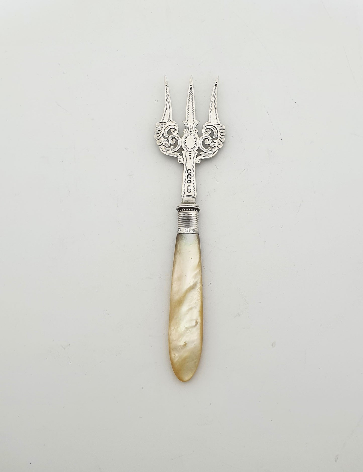 Nice Antique Victorian Sterling Silver & Mother-of-Pearl Serving Fork - 1895