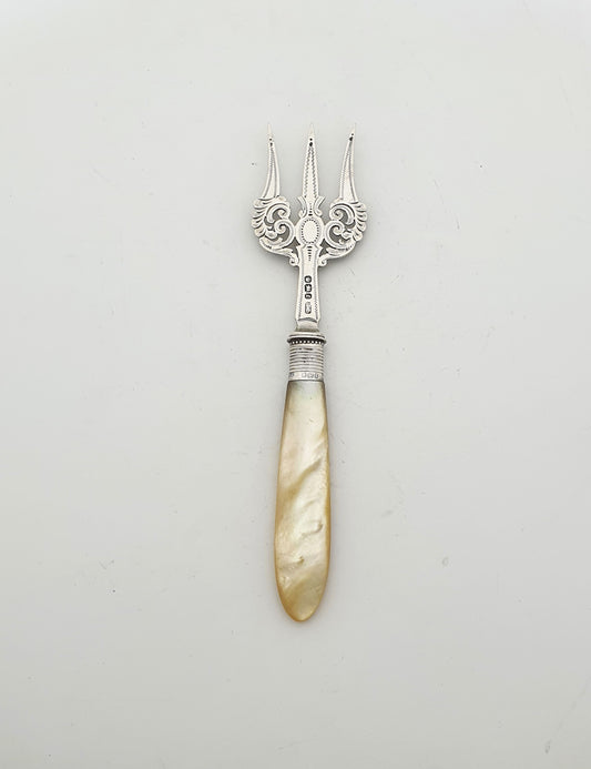 Nice Antique Victorian Sterling Silver & Mother-of-Pearl Serving Fork - 1895