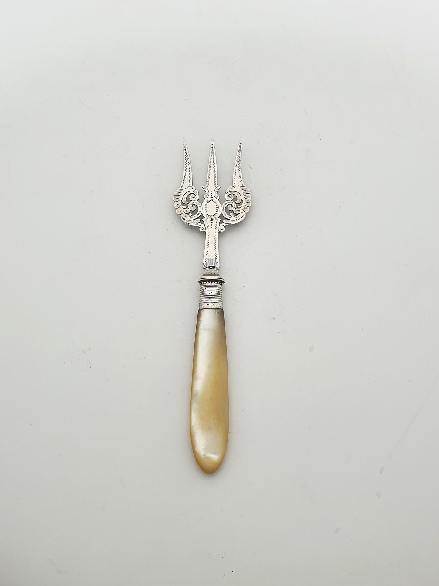 Nice Antique Victorian Sterling Silver & Mother-of-Pearl Serving Fork - 1895