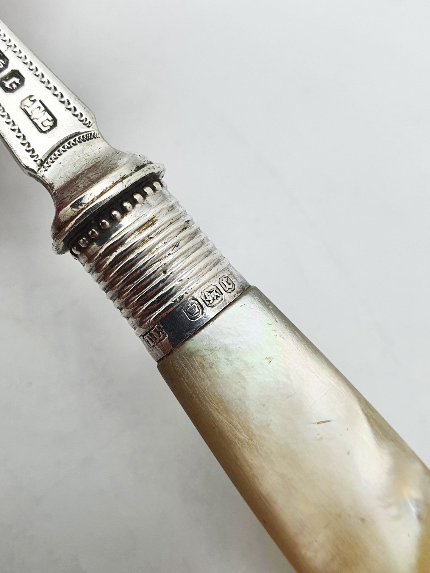 Nice Antique Victorian Sterling Silver & Mother-of-Pearl Serving Fork - 1895