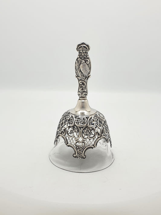 Rare Sterling Silver and Glass Table Bell with Ornate Figural Handle - 1896