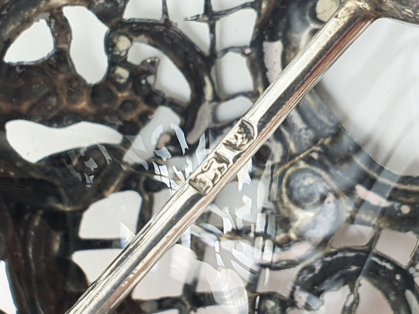 Rare Sterling Silver and Glass Table Bell with Ornate Figural Handle - 1896