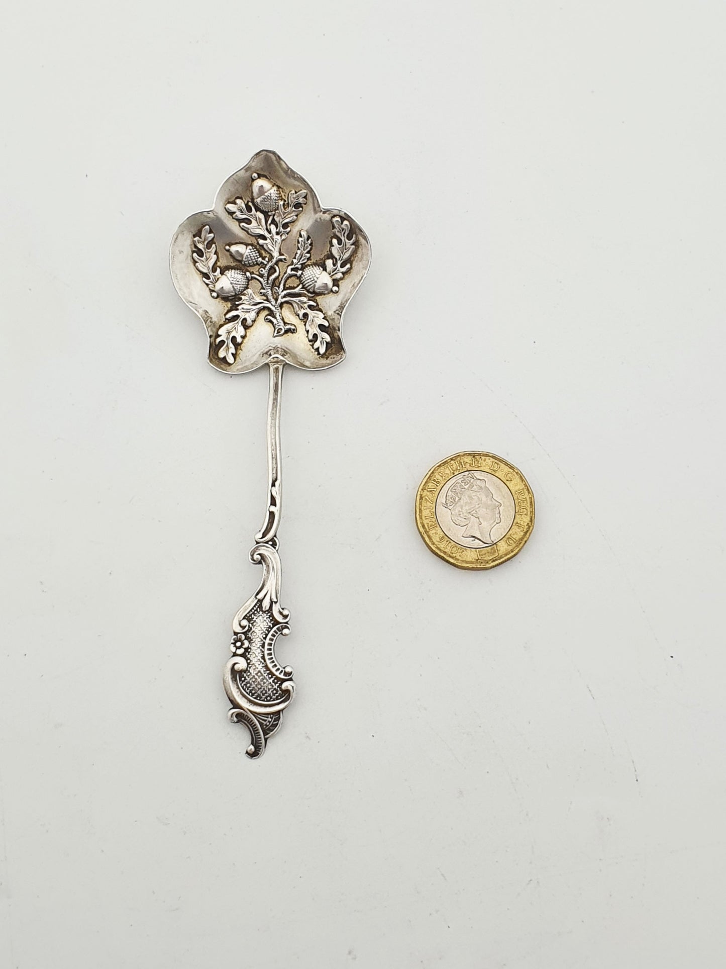 Pretty Antique Edwardian Sterling Silver Spoon with Oak Leaf & Acorn Motif - 1904