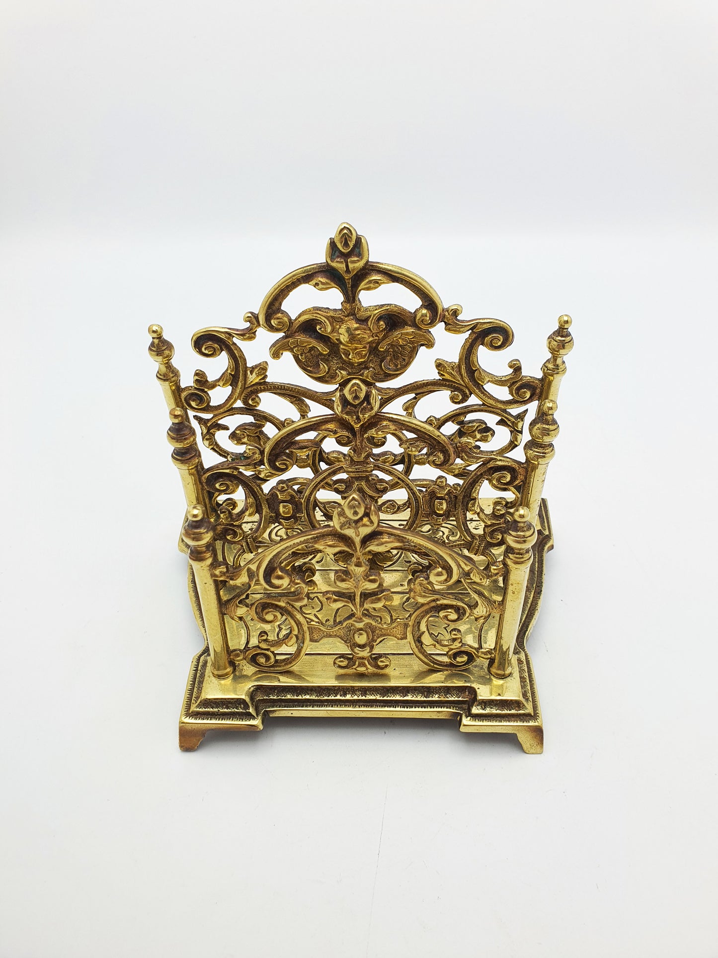 Nice Ornate Antique Victorian Brass Letter Rack with Cherub Motif – circa 1890