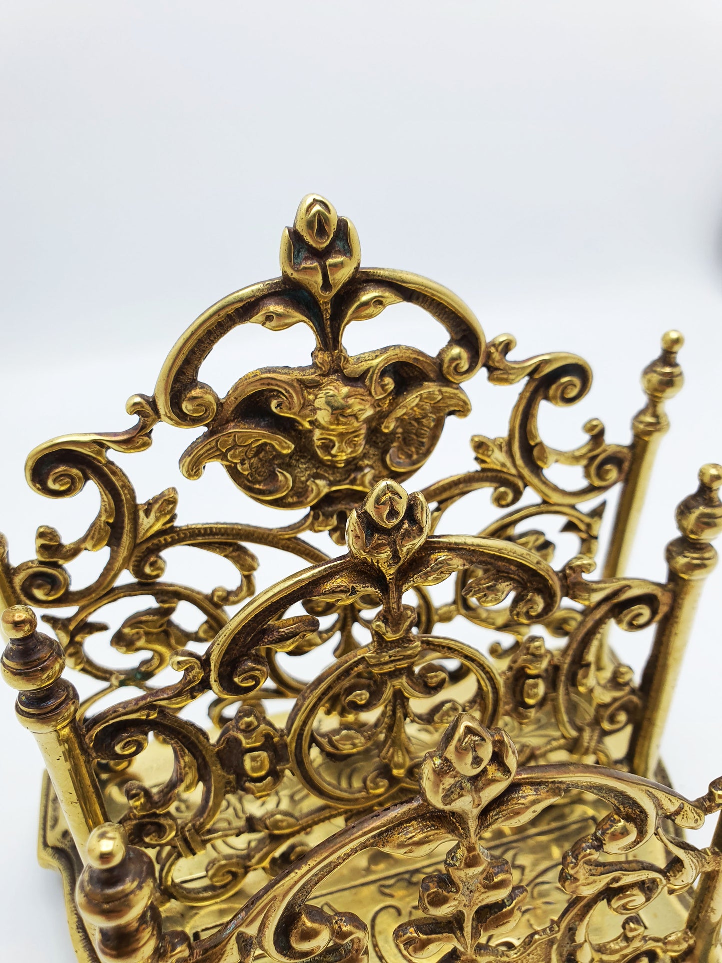 Nice Ornate Antique Victorian Brass Letter Rack with Cherub Motif – circa 1890