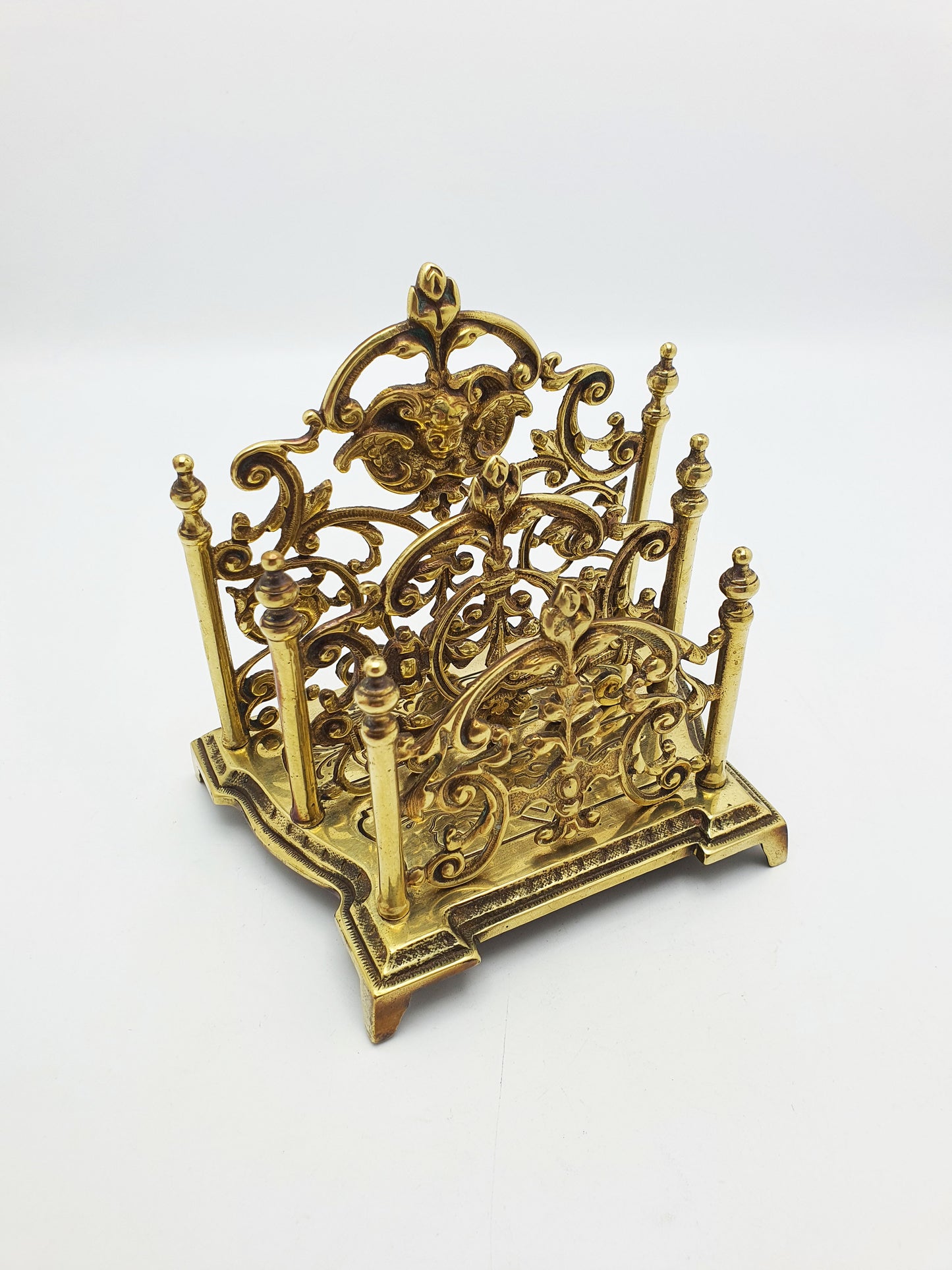 Nice Ornate Antique Victorian Brass Letter Rack with Cherub Motif – circa 1890