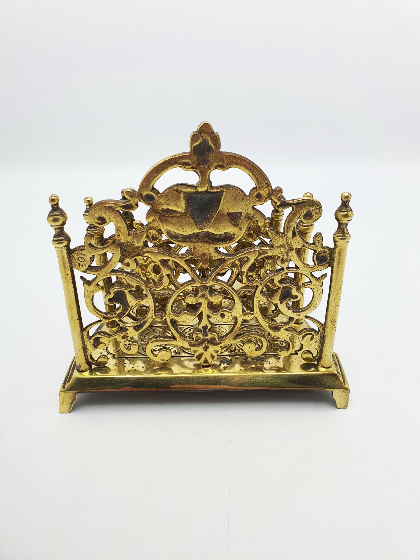 Nice Ornate Antique Victorian Brass Letter Rack with Cherub Motif – circa 1890