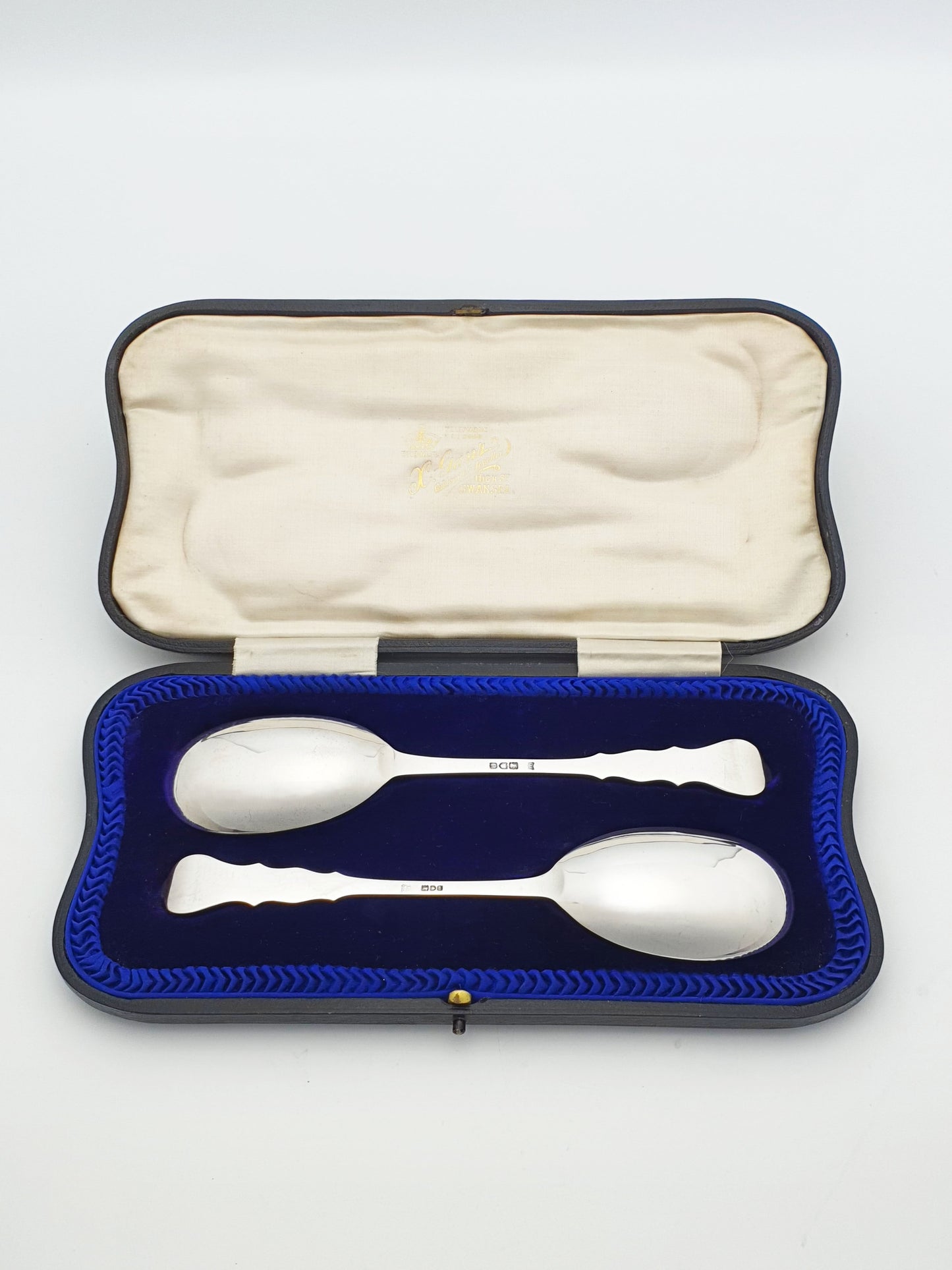 Good Pair of Cased Antique Sterling Silver & Gilt Serving Spoons - 1910