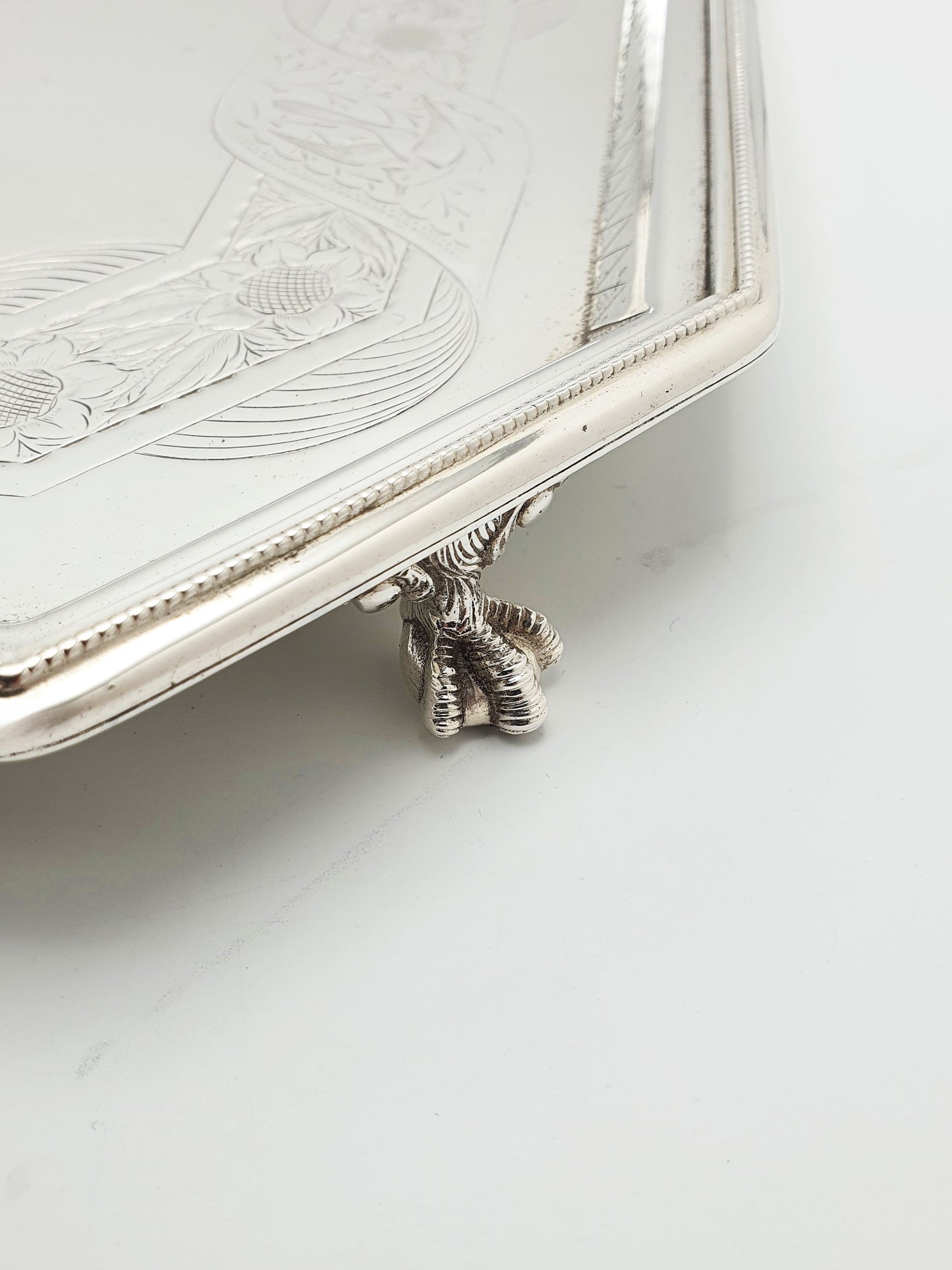 Nice Antique Oblong Silver-Plated Serving Tray with Delicate Floral Scrollwork – circa 1880