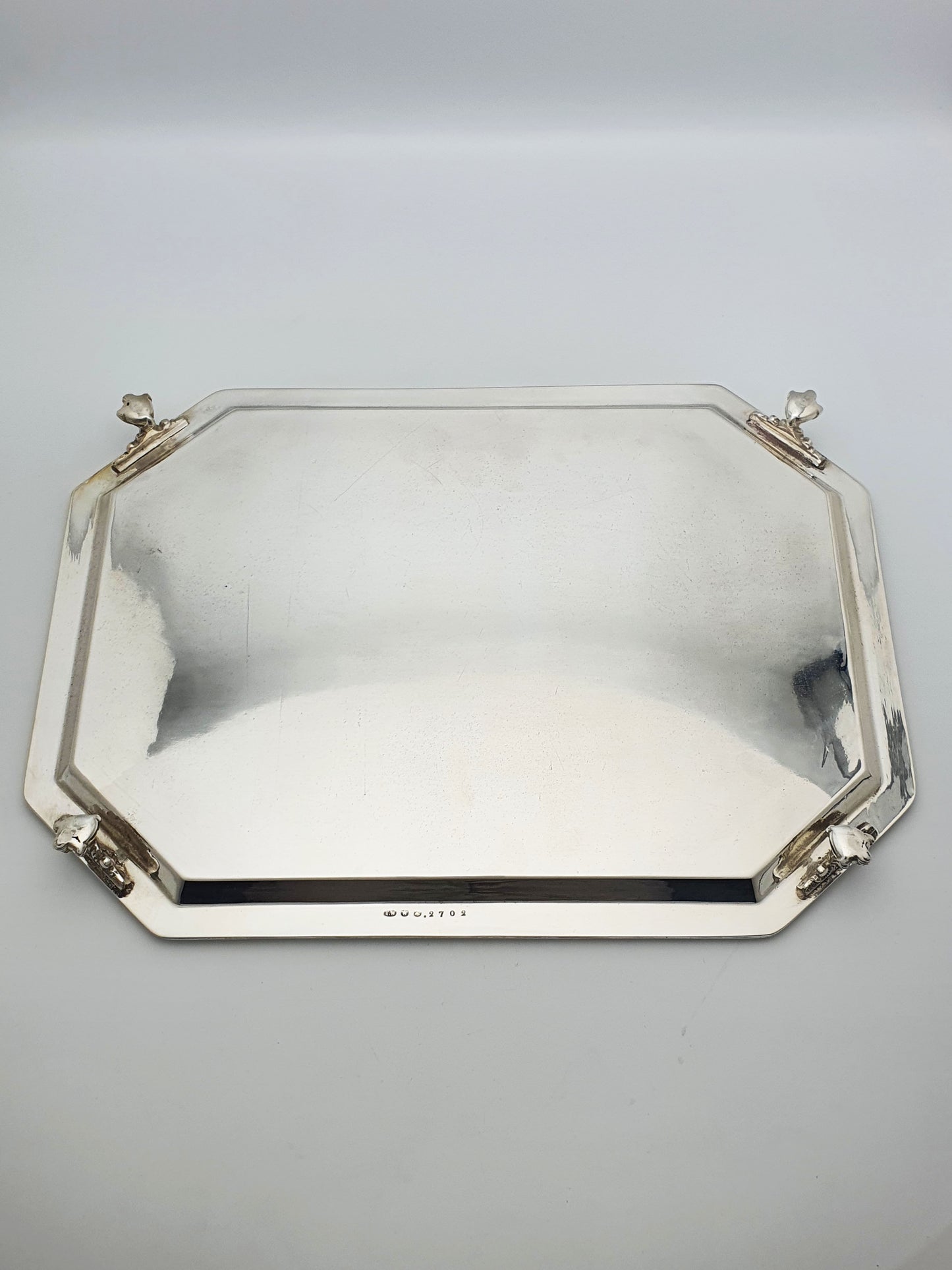 Nice Antique Oblong Silver-Plated Serving Tray with Delicate Floral Scrollwork – circa 1880
