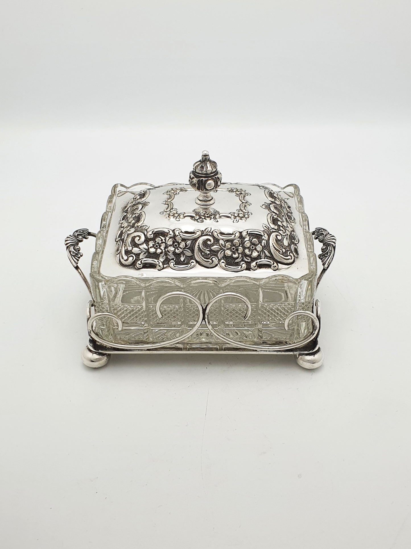 Beautifully Ornate Antique Victorian Silver-Plated & Glass Butter Dish – circa 1890