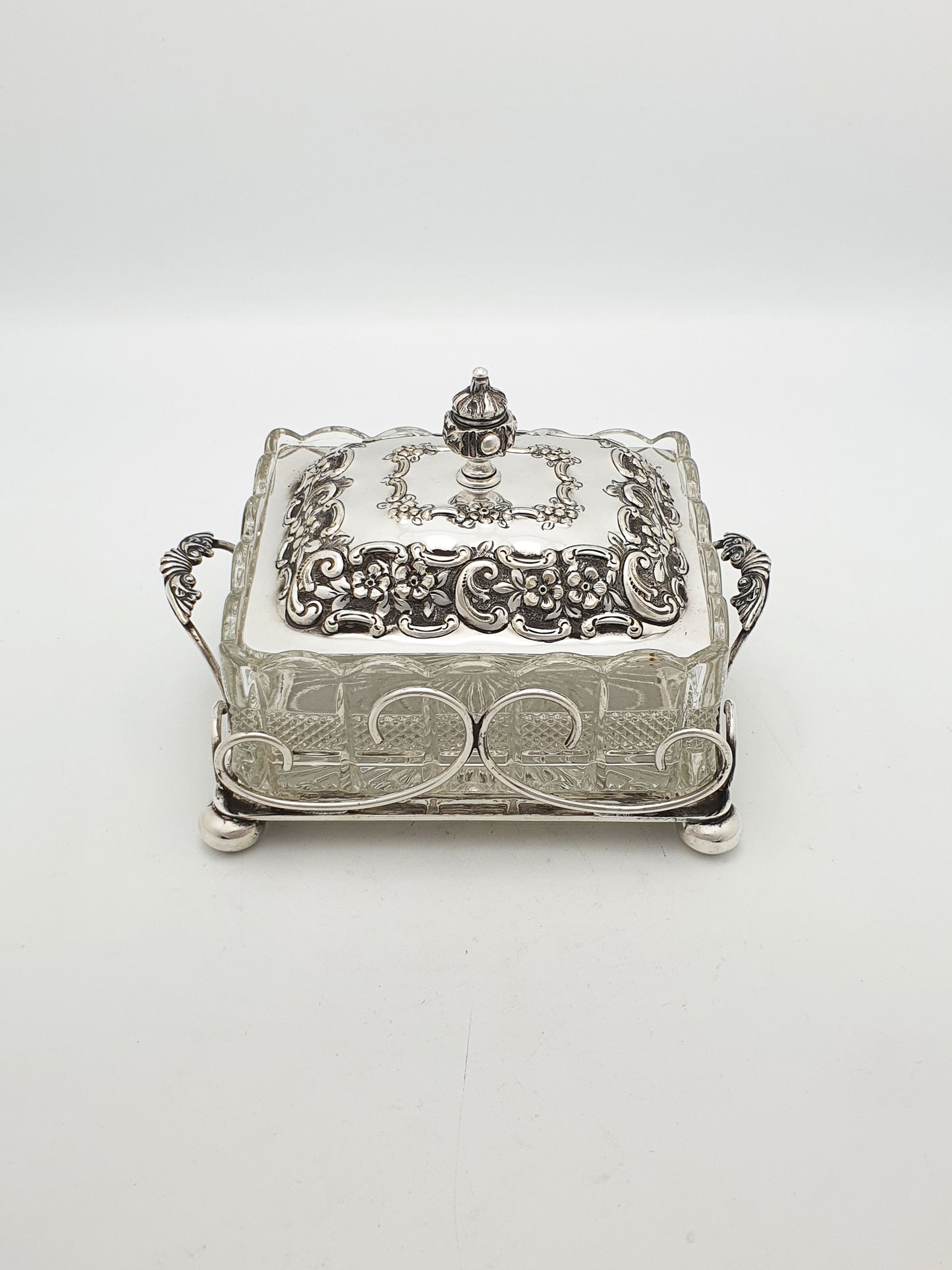 Beautifully Ornate Antique Victorian Silver-Plated & Glass Butter Dish – circa 1890
