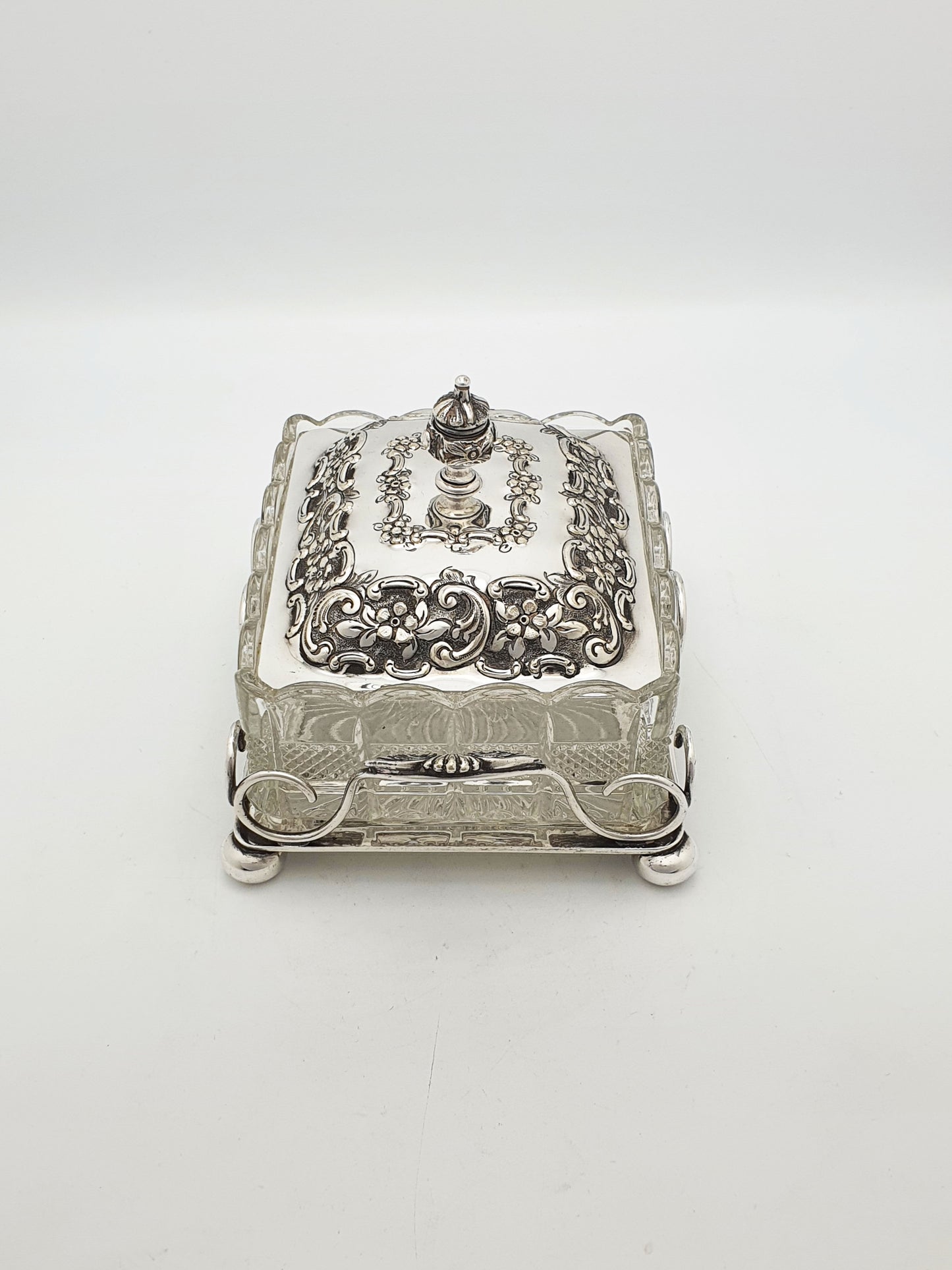 Beautifully Ornate Antique Victorian Silver-Plated & Glass Butter Dish – circa 1890