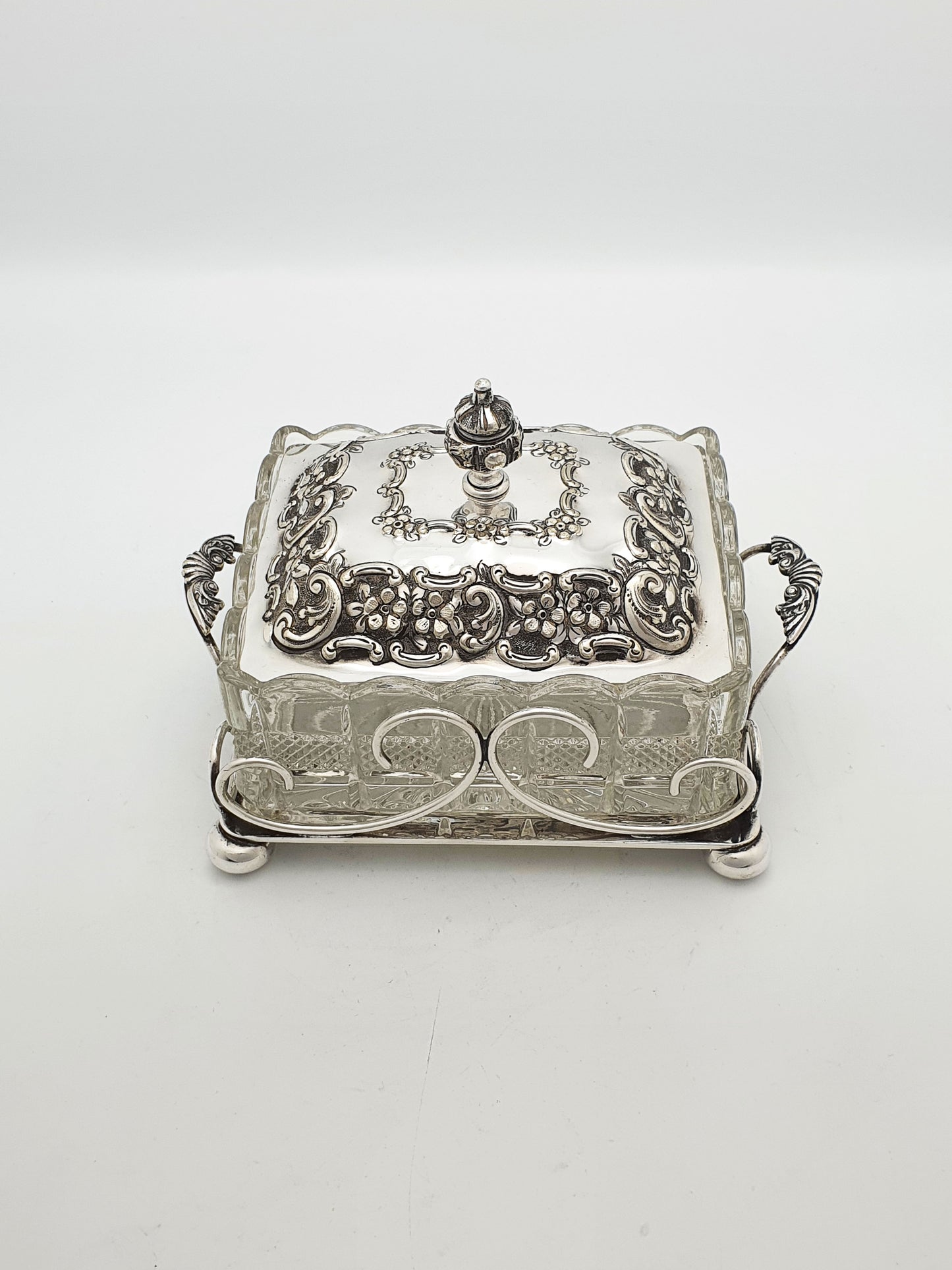 Beautifully Ornate Antique Victorian Silver-Plated & Glass Butter Dish – circa 1890