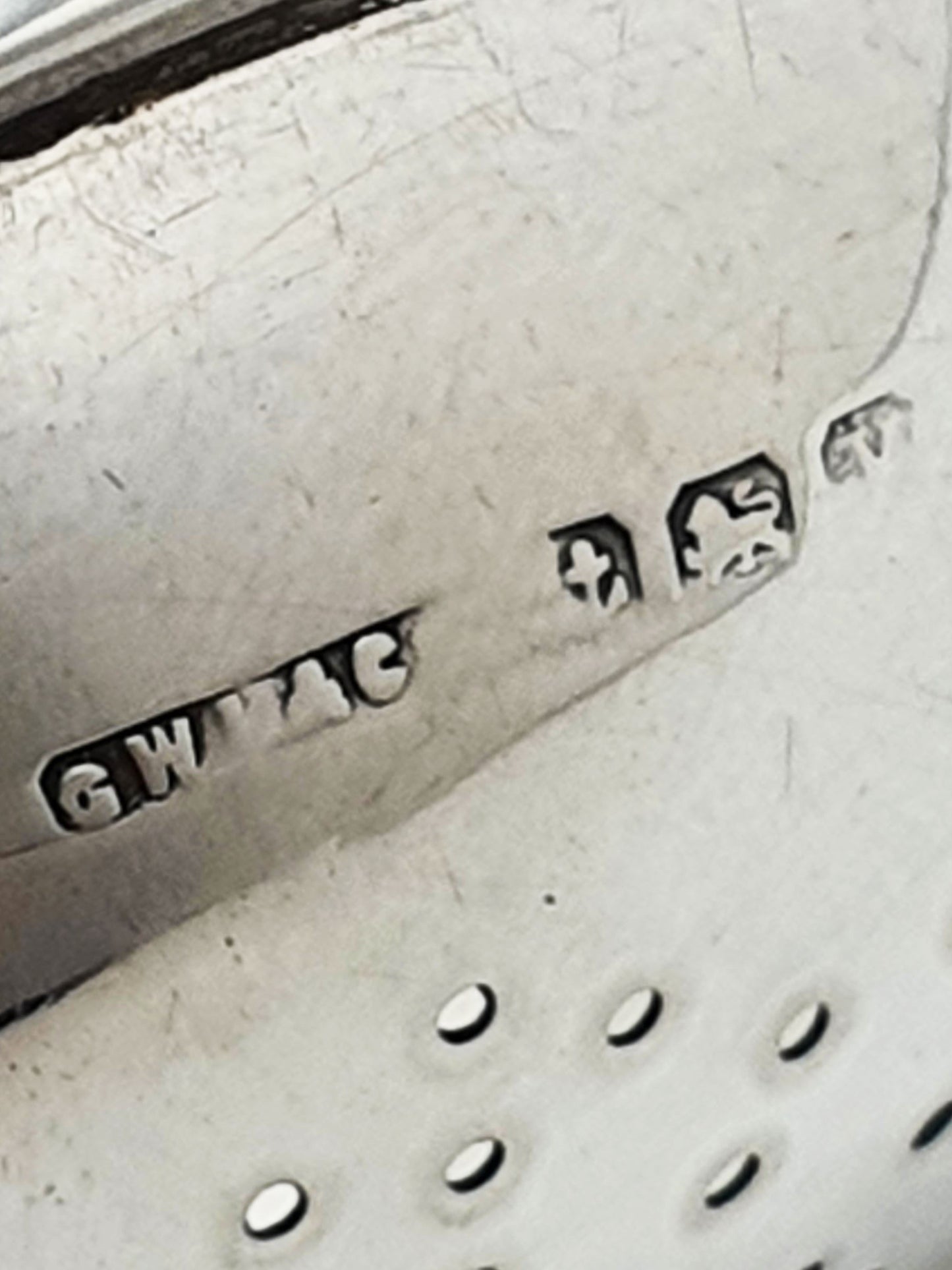 Pretty Antique Sterling Silver Tea Strainer with Drip Bowl - 1923